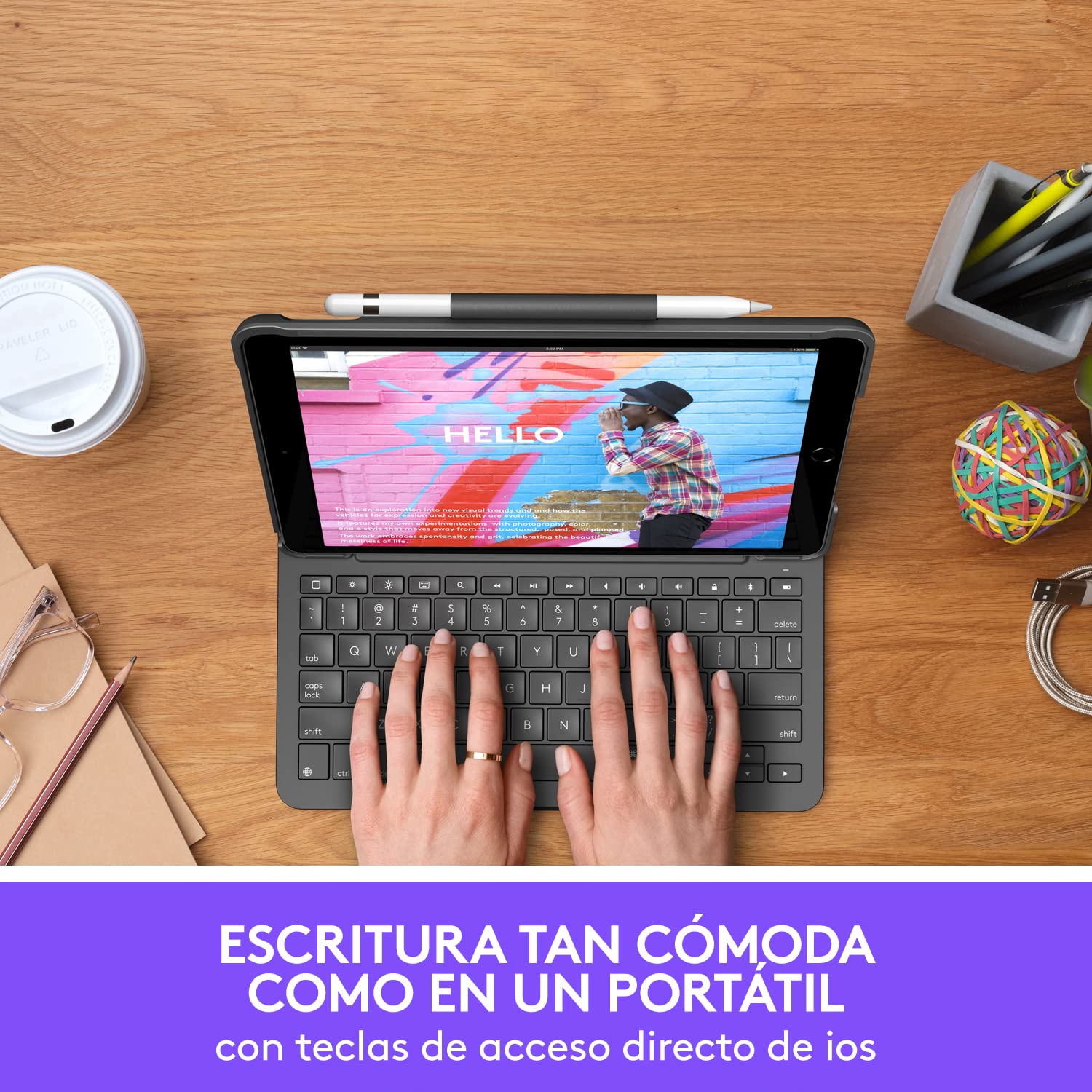 Logitech Slim Folio Keyboard Case for iPad (7th, 8th & 9th Gen) - Wireless Keyboard with Spanish QWERTY Layout in Graphite | Perfect for Work, Study & Travel