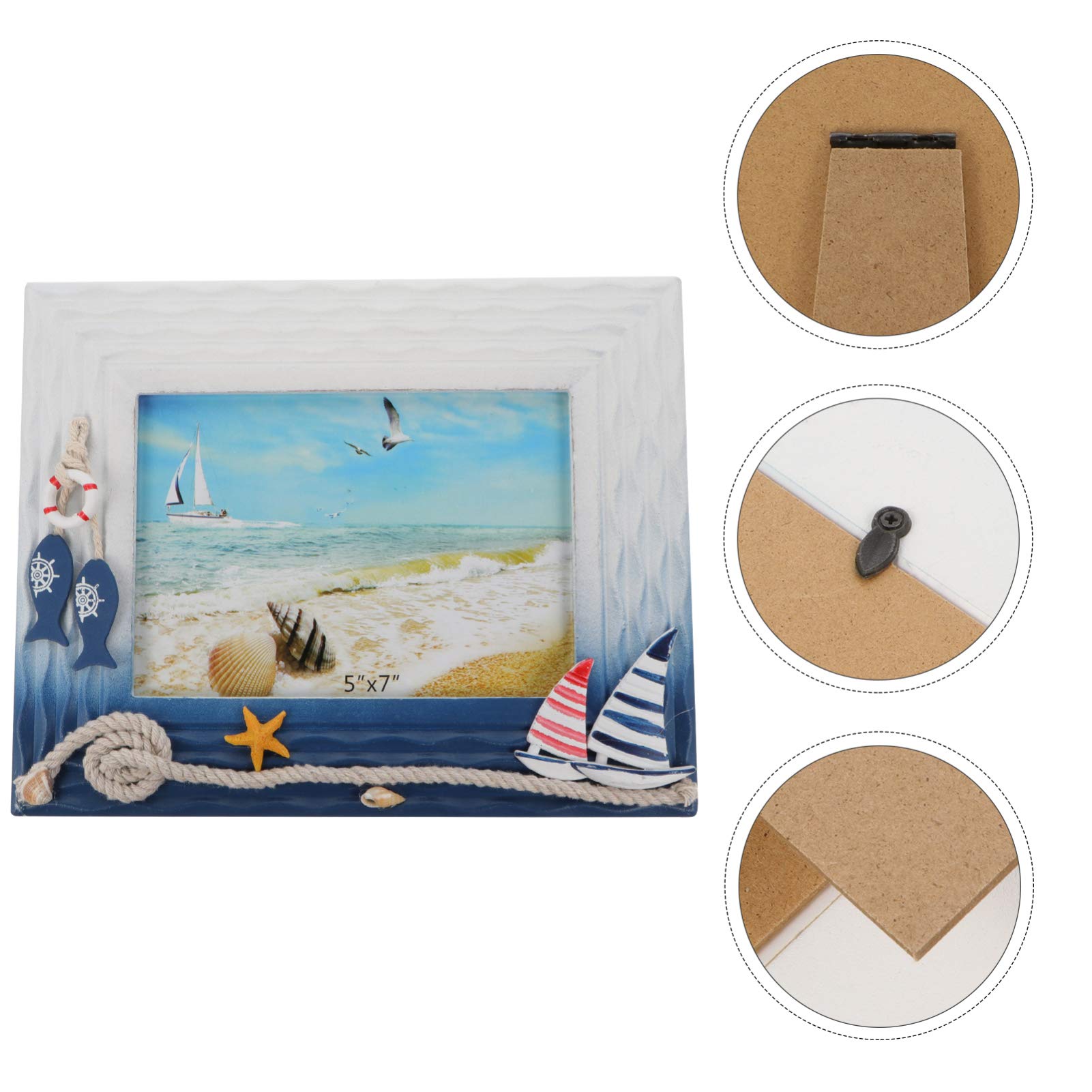 Garneck Nautical Photo Frame - Mediterranean Style Wooden Shell Sculpture Picture Frame - Rustic Wall Decor for Beach House, Coastal Living Room & Vacation Home Décor