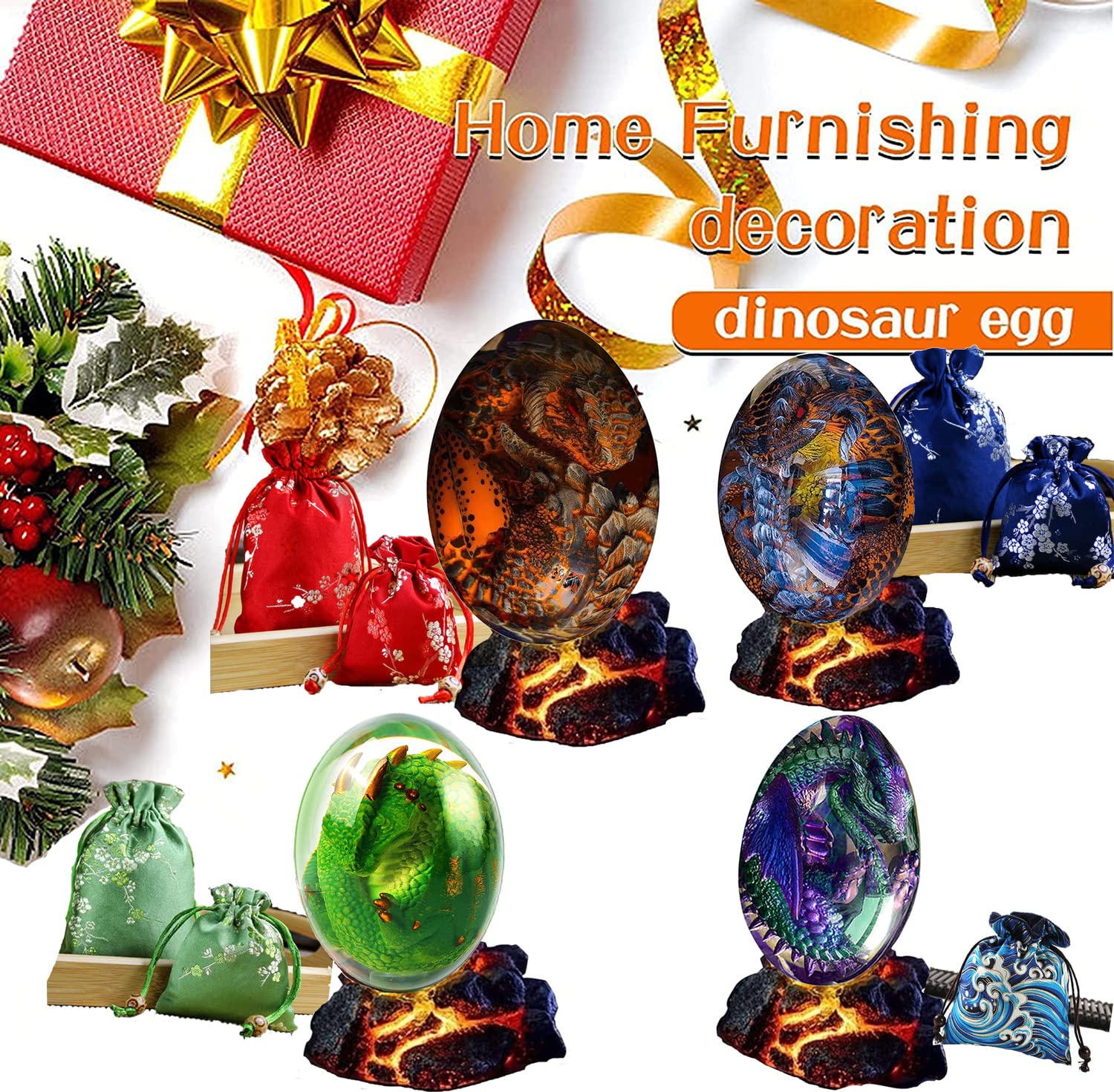 Glowing Lava Dragon Egg with LED Light Base - Crystal Decorative Ornament for Home, Desk, Gift - Perfect for Fantasy Lovers, Game Room Decor, and Collectors