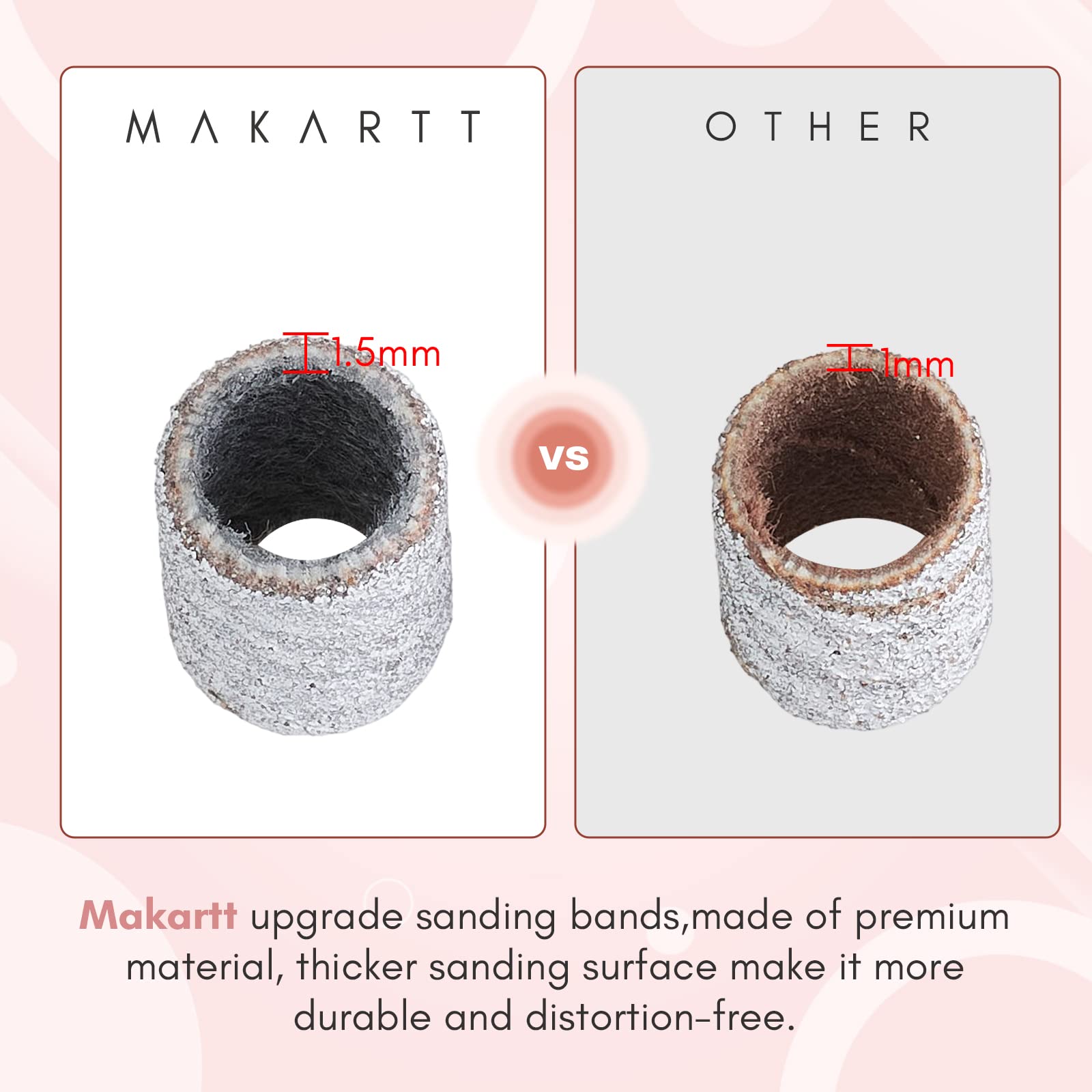Makartt 100 Pcs Nail Drill Sanding Bands #180 Medium Grits - Professional Acrylic Nails Gel Removal & Shaping - Thicker Durable Sanding Drill Bits for Manicure & Pedicure - Perfect for Salon, Home Nail Care & DIY Nail Art
