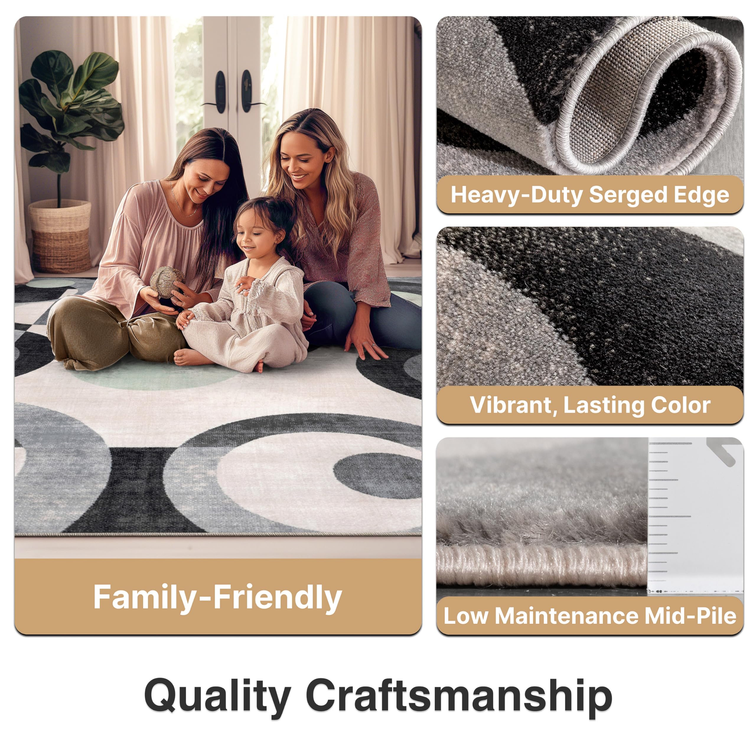 Well Woven Barclay Collection Avi Grey Green 5x7 Area Rug - Soft Modern Non-Slip Rug for Living Room, Bedroom, Dining Room - Perfect for Home Decor, Office, and High-Traffic Areas