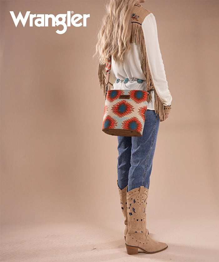 Wrangler Dual-Sided Print Canvas Shoulder Bag for Men & Women - Stylish Crossbody Purse for Travel, Work, and Everyday Use