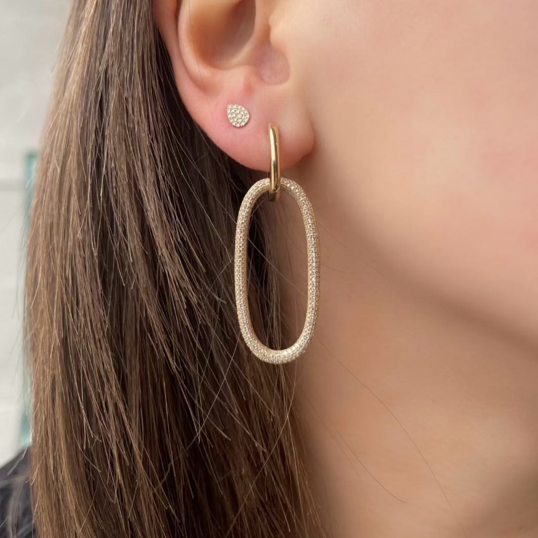 Oval Diamond Drop Hoop Earrings for Women - 14K Gold Plated Elegant Dangle Earrings - Perfect for Weddings, Parties & Everyday Wear