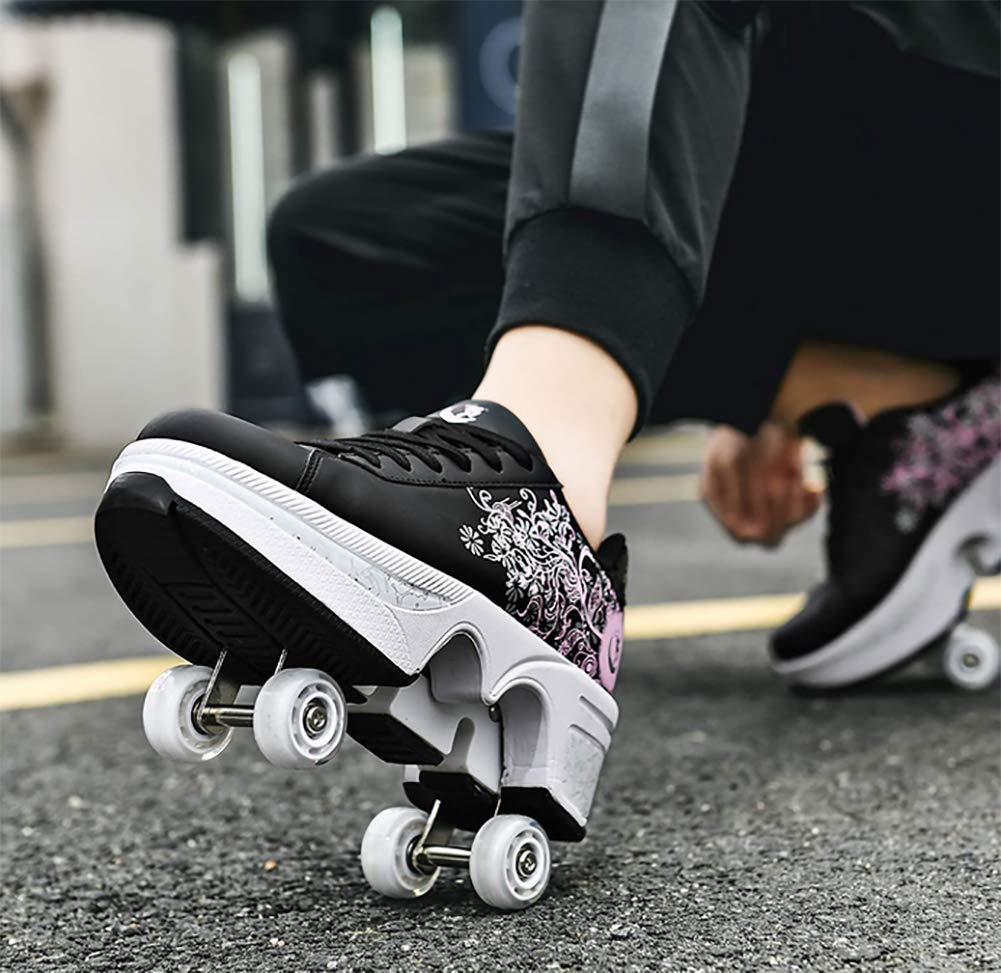 2-in-1 Removable Wheel Roller Shoes for Adults & Kids - Automatic Walking/Skating Shoes with Double Deform Wheels - Perfect for Commuting, Fitness & Outdoor Fun