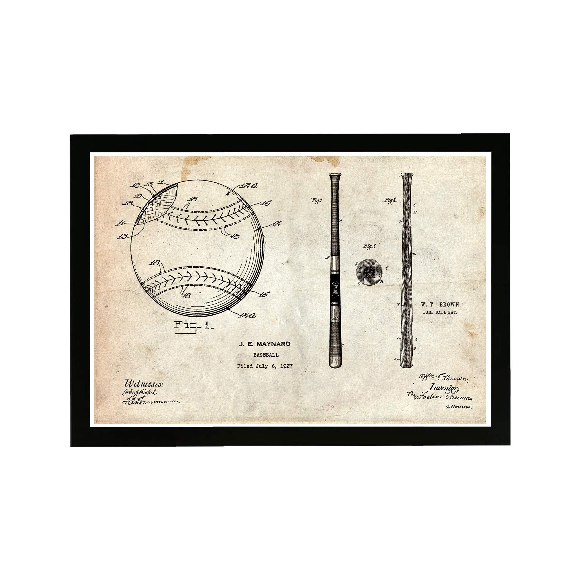 Wynwood Studio Vintage 1927 Baseball Wall Art Print - Framed Sports Decor for Home & Office, 19x13 Inches, White & Black - Perfect for Man Cave, Sports Bar, or Fan Gift