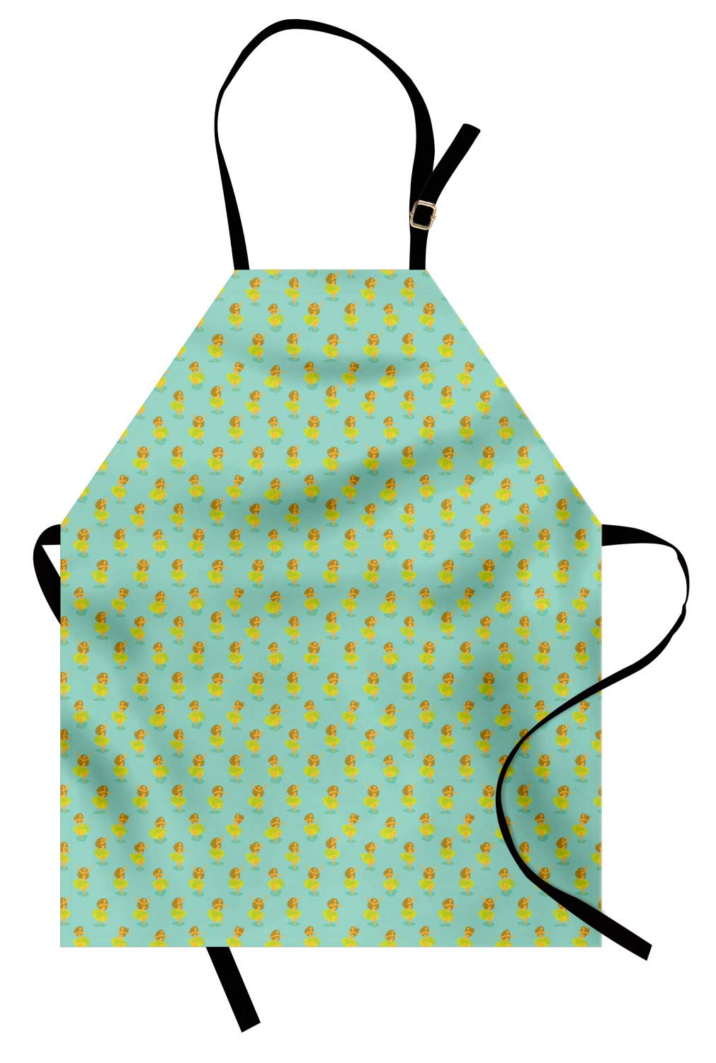 Ambesonne Hula Girl Apron - Polynesian Dancer Design, Unisex Kitchen Bib with Adjustable Neck for Women & Men, Turquoise Apple Green Adult Size - Perfect for Cooking, Gardening, BBQ, and Hawaiian Theme Parties