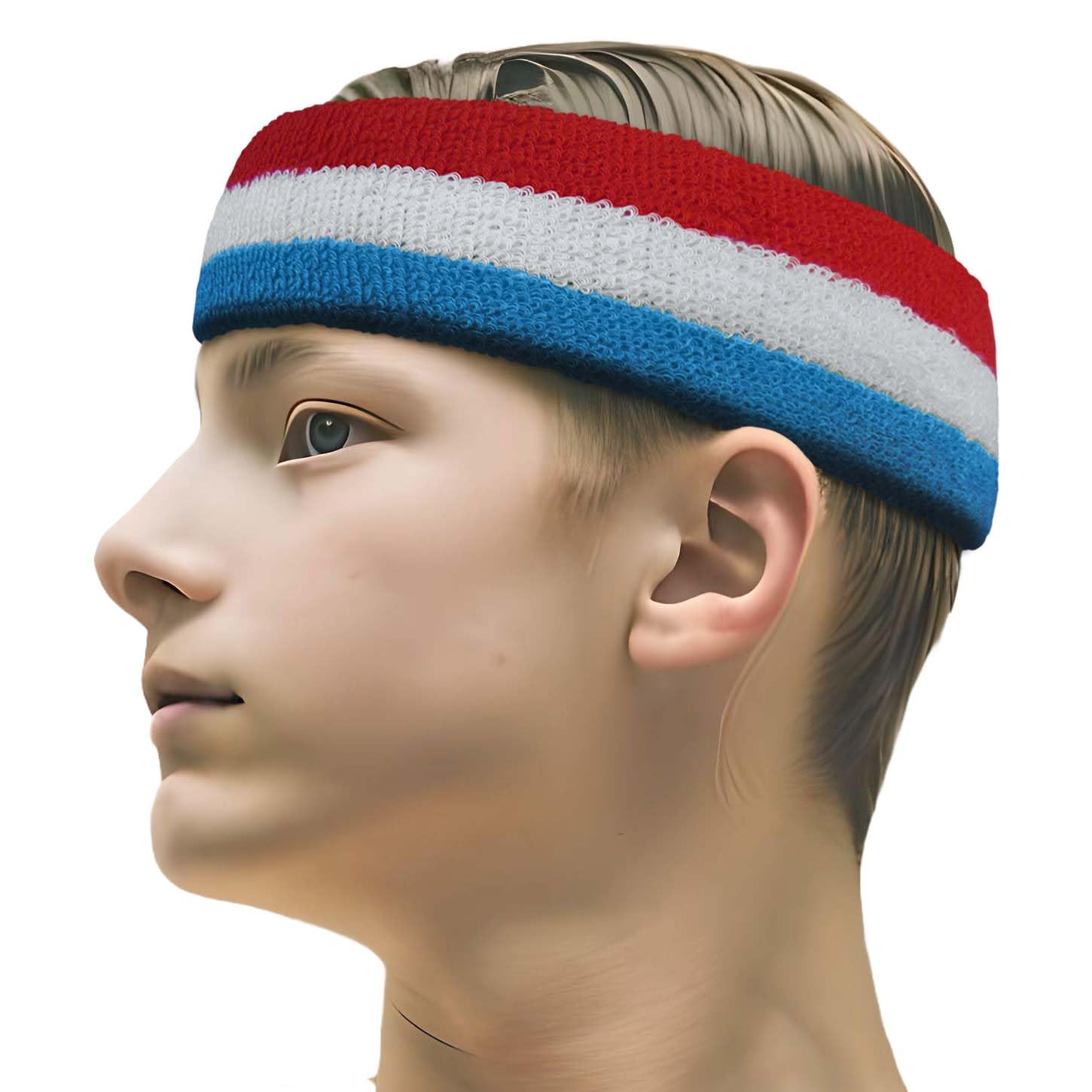 USA Flag Color Cotton Sports Headband - Sweat Absorbent Athletic Headwrap for Running, Yoga & Workouts - 1 Piece