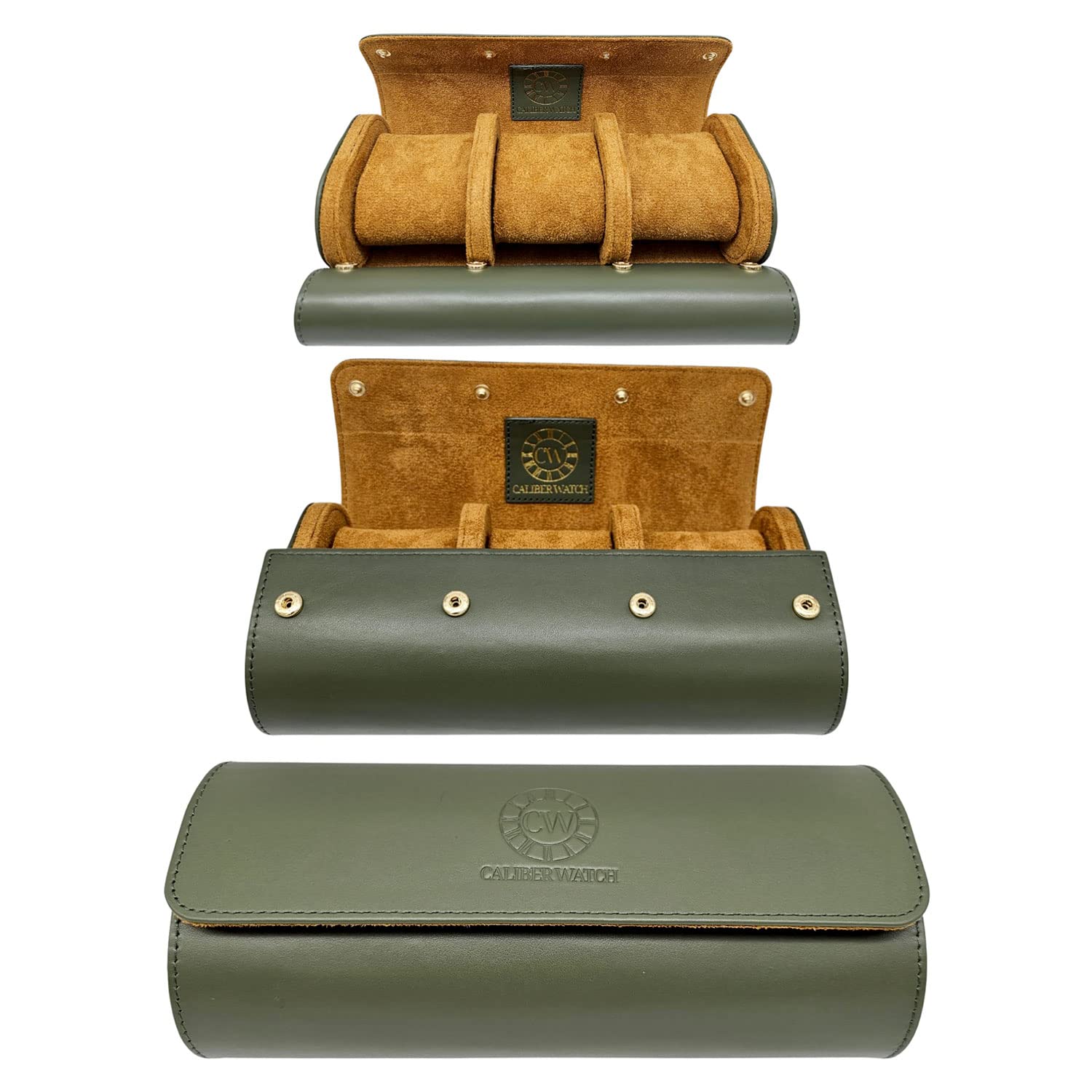 Premium Genuine Napa Leather Watch Roll Case for 3 Watches - Luxury Travel Watch Storage Organizer with Velvet Lining - Men's Watch Display Case by CALIBERWATCH - Perfect for Business Travel, Watch Collectors & Gift Giving