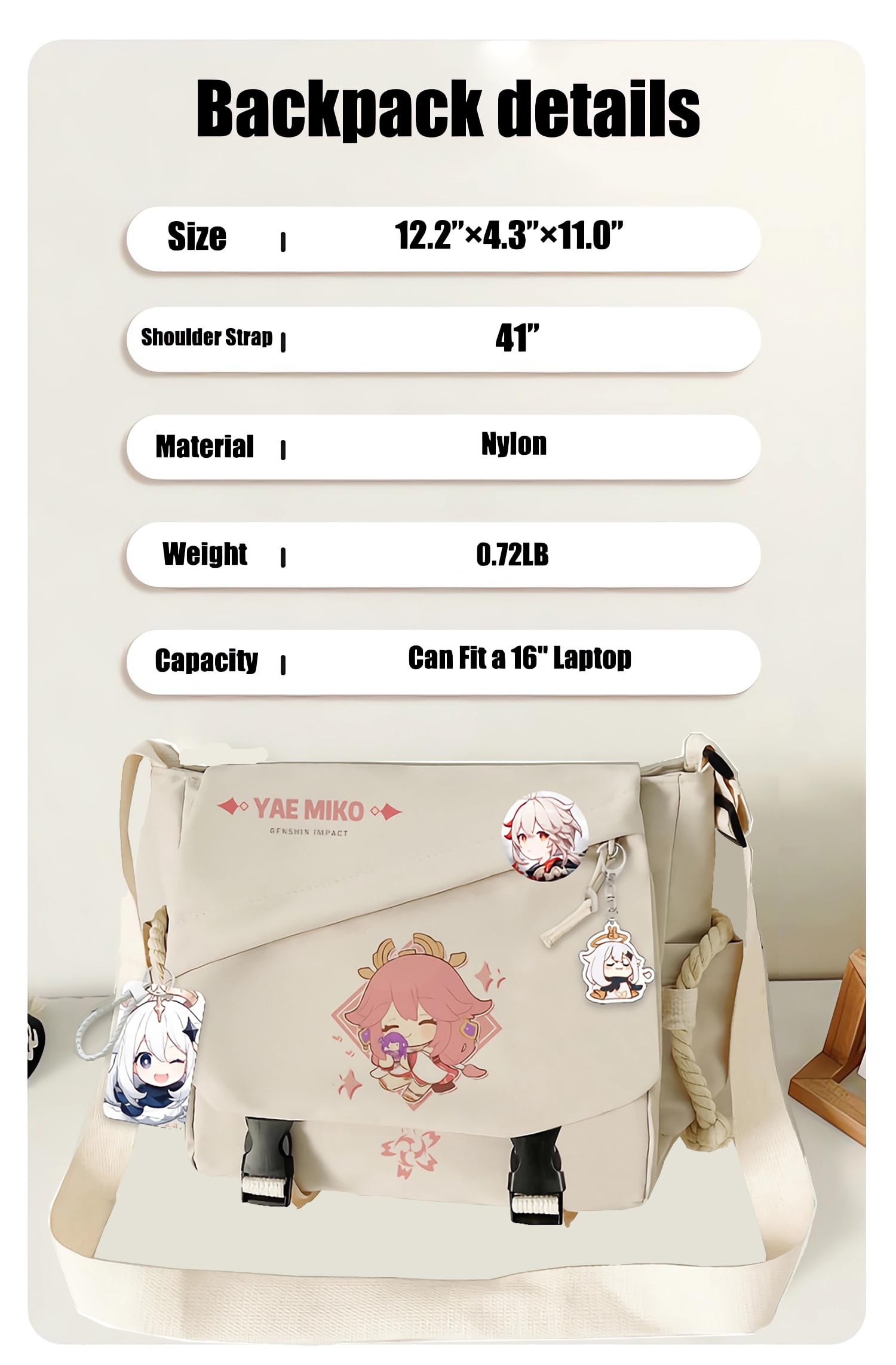 Genshin Impact Kaedehara Kazuha Crossbody Bag - Anime Gaming Shoulder Bag for Adults, Black Cosplay Purse | Perfect for Conventions, Travel & Daily Use