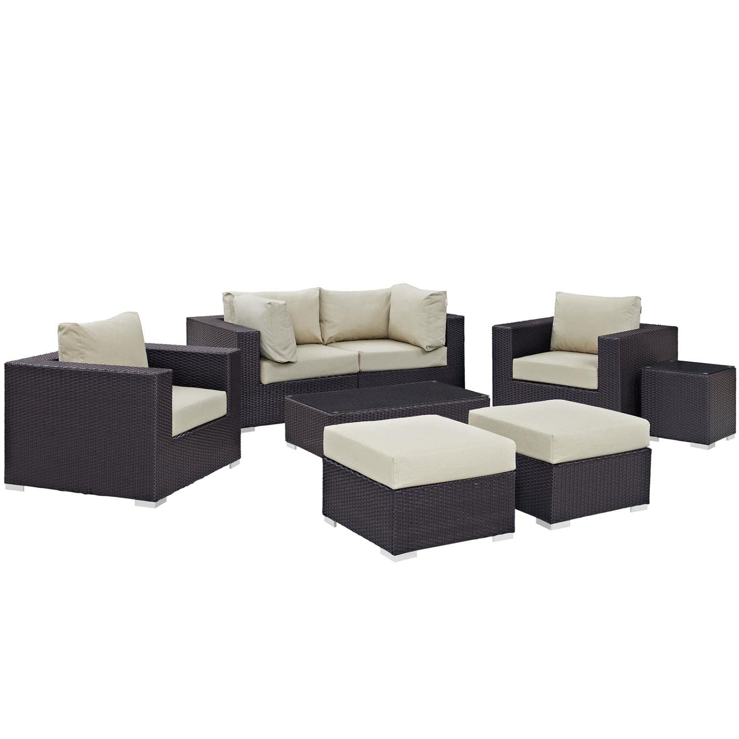 Modway Convene Collection 8-Piece Outdoor Patio Sectional Set in Espresso Beige - Durable Wicker Furniture for Backyard, Poolside & Garden Relaxation