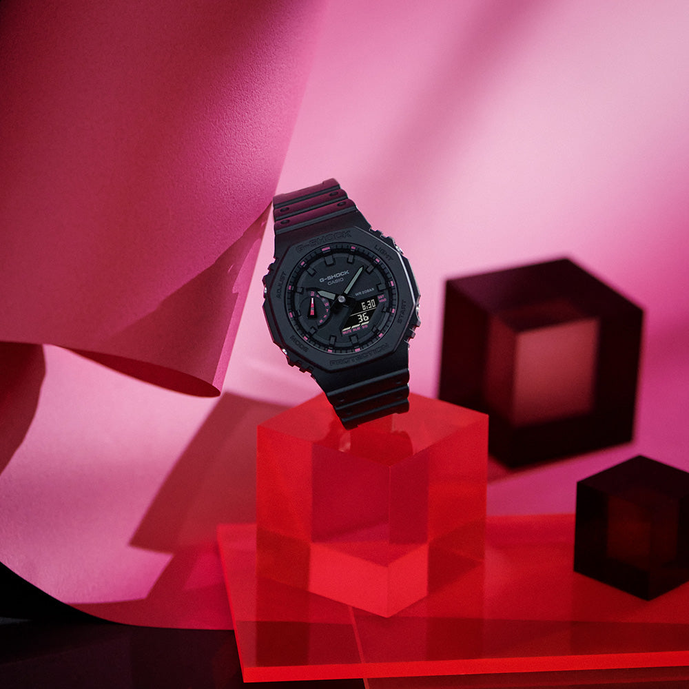 G Shock GA2100P-1A Blazing Pink 'CasiOak' Digital Analog Watch - Stylish & Durable for Outdoor, Sports & Everyday Wear