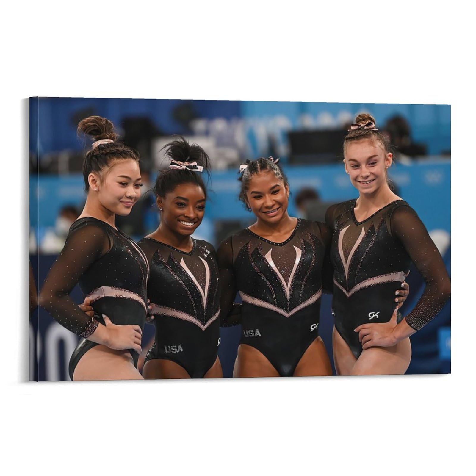 Simone Biles & US Women's Gymnastics Team Canvas Poster - Jordan Chiles, Sunisa Lee, Grace McCallum - 24x36 Inch (60x90cm) Wall Art for Home Decor, Bedroom, Gym & Office - Perfect Gift for Gymnastics Fans