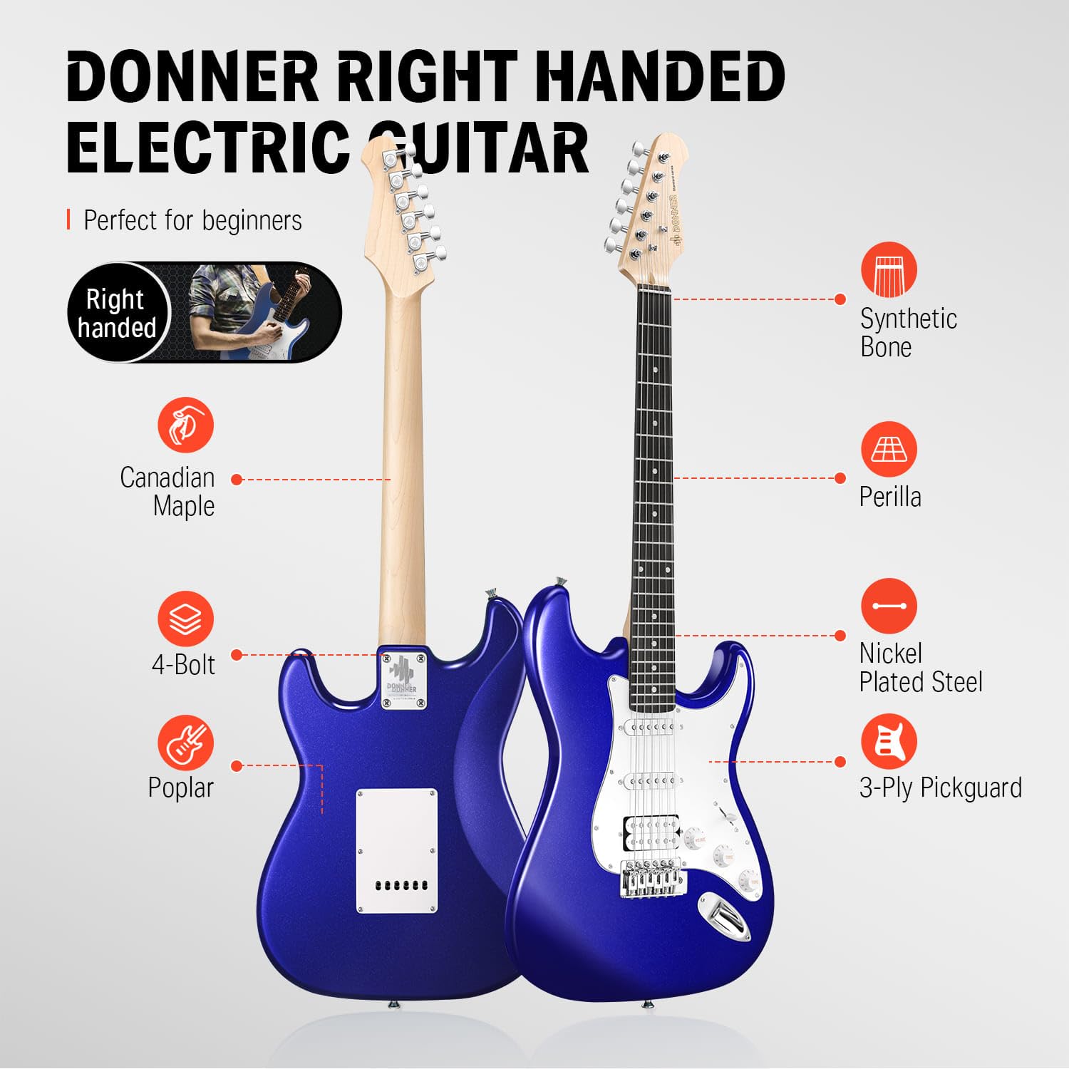 Donner 39-Inch Electric Guitar Kit with HSS Pickup - Purple Sapphire Blue Finish, Amp, Gig Bag, Tuner, Capo, Strap, Cable & Picks | Complete Starter Set for Beginners, Practice & Live Performances