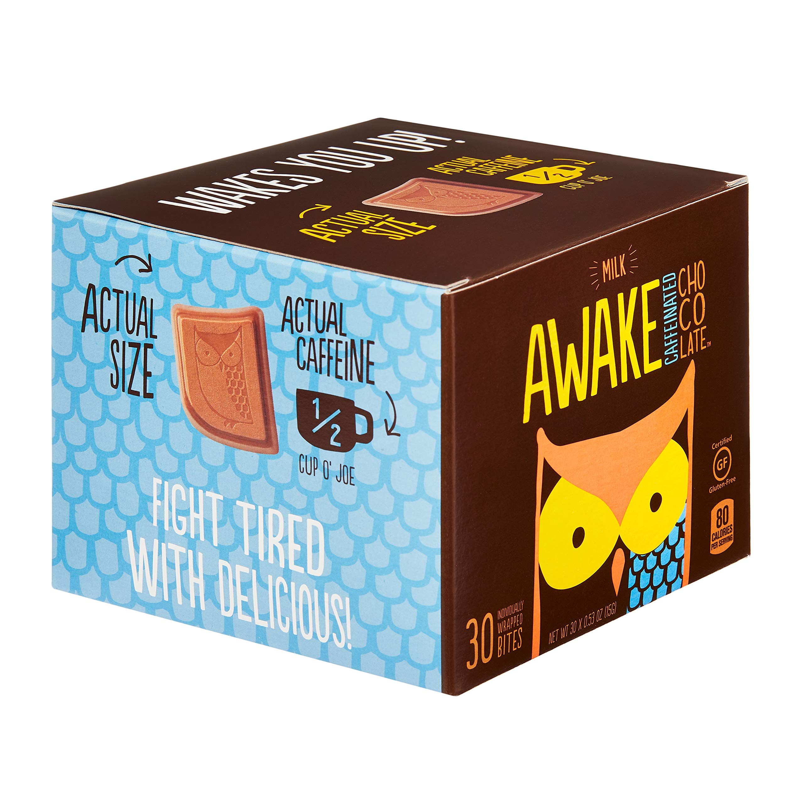 AWAKE Caffeinated Chocolate Bites - Milk Chocolate Energy Snacks with Natural Caffeine (1 Bite = 1/2 Cup Coffee), 30 Count - Perfect for Workouts, Study Sessions & On-the-Go Energy Boost