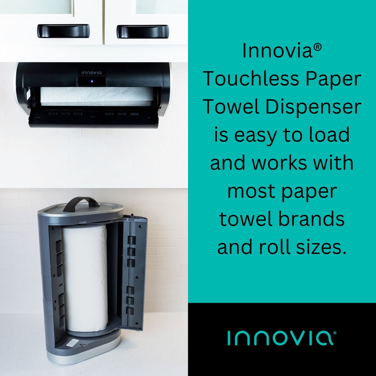 Innovia Automatic Paper Towel Dispenser - Touchless Sensor Technology, Compatible with Most Paper Towel Brands & Sizes, Adjustable Sheet Dispensing, Black Under Cabinet Mount - Ideal for Restaurants, Offices, Kitchens & Public Restrooms