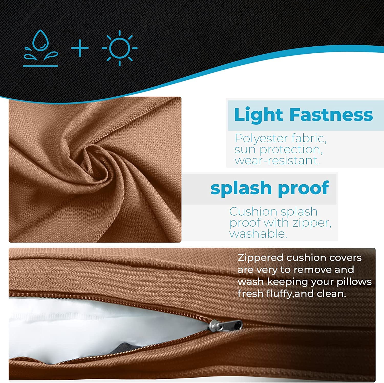 Crownland 12-Piece Outdoor Patio Cushion Covers Set - 6 Seat & 6 Back Slipcovers with Zipper Design for Sofa Couch Replacement (Brown) - Waterproof, UV Resistant for Deck, Garden & Poolside Furniture Protection