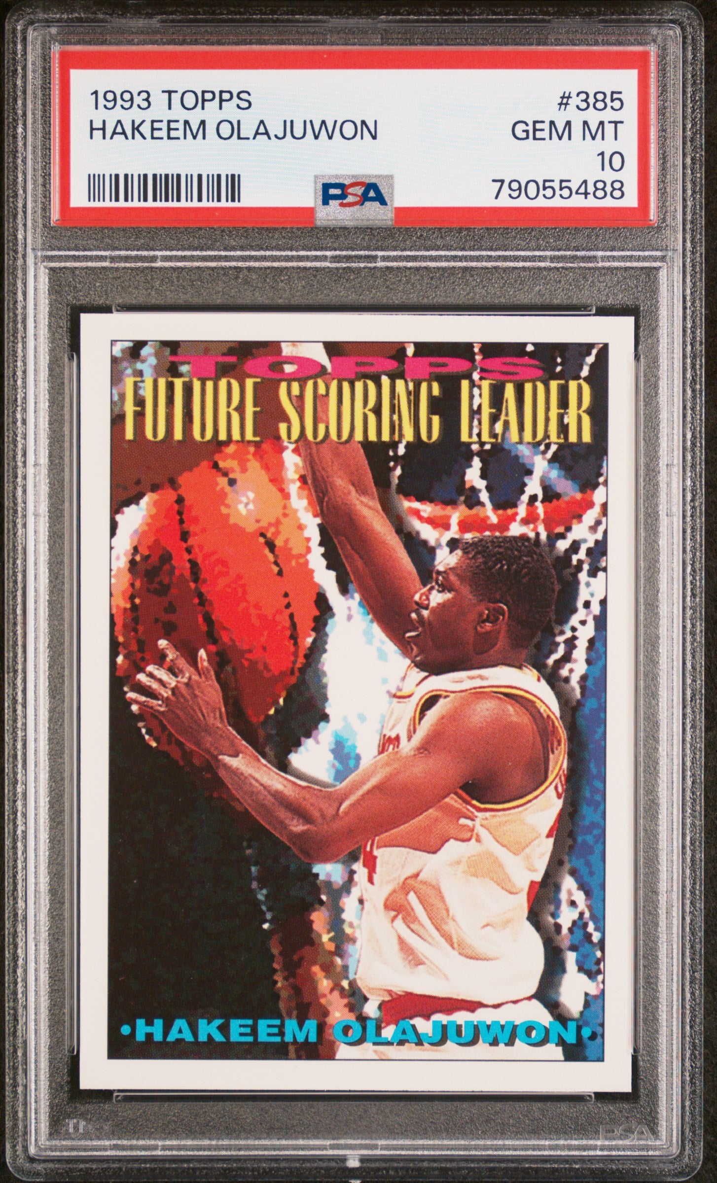 1993 Topps Hakeem Olajuwon #385 PSA 10 Gem Mint Basketball Card - Perfect for NBA Collectors & Houston Rockets Fans - Display in Home Office, Man Cave or Sports Memorabilia Collection