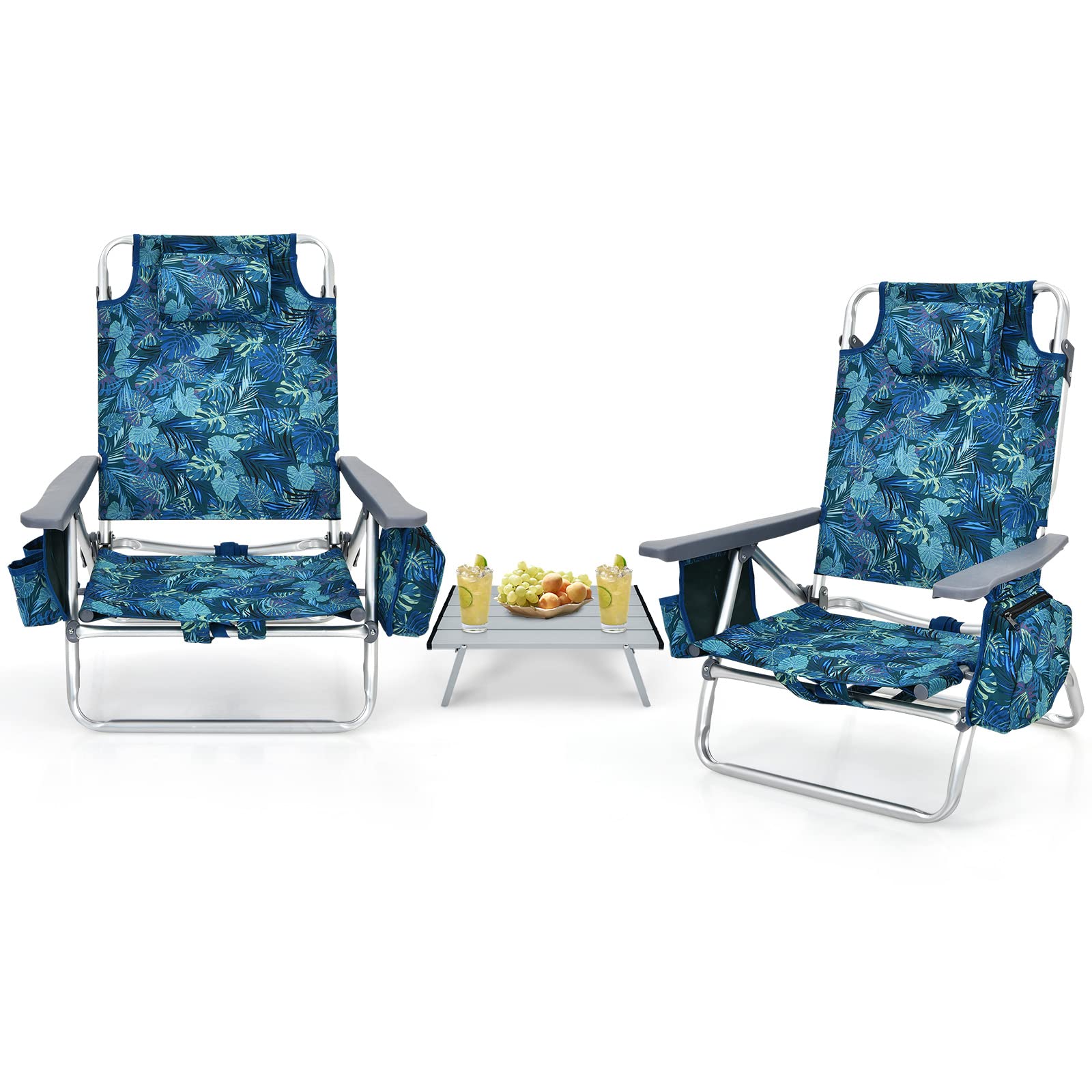 **Tangkula 5-Position Adjustable Beach Chair with Built-in Table & Cooler Bag - Lightweight Folding Backpack Chair with 2 Cup Holders & Towel Bar - Perfect for Beach, Camping, Picnics & Outdoor Relaxation (Navy)**