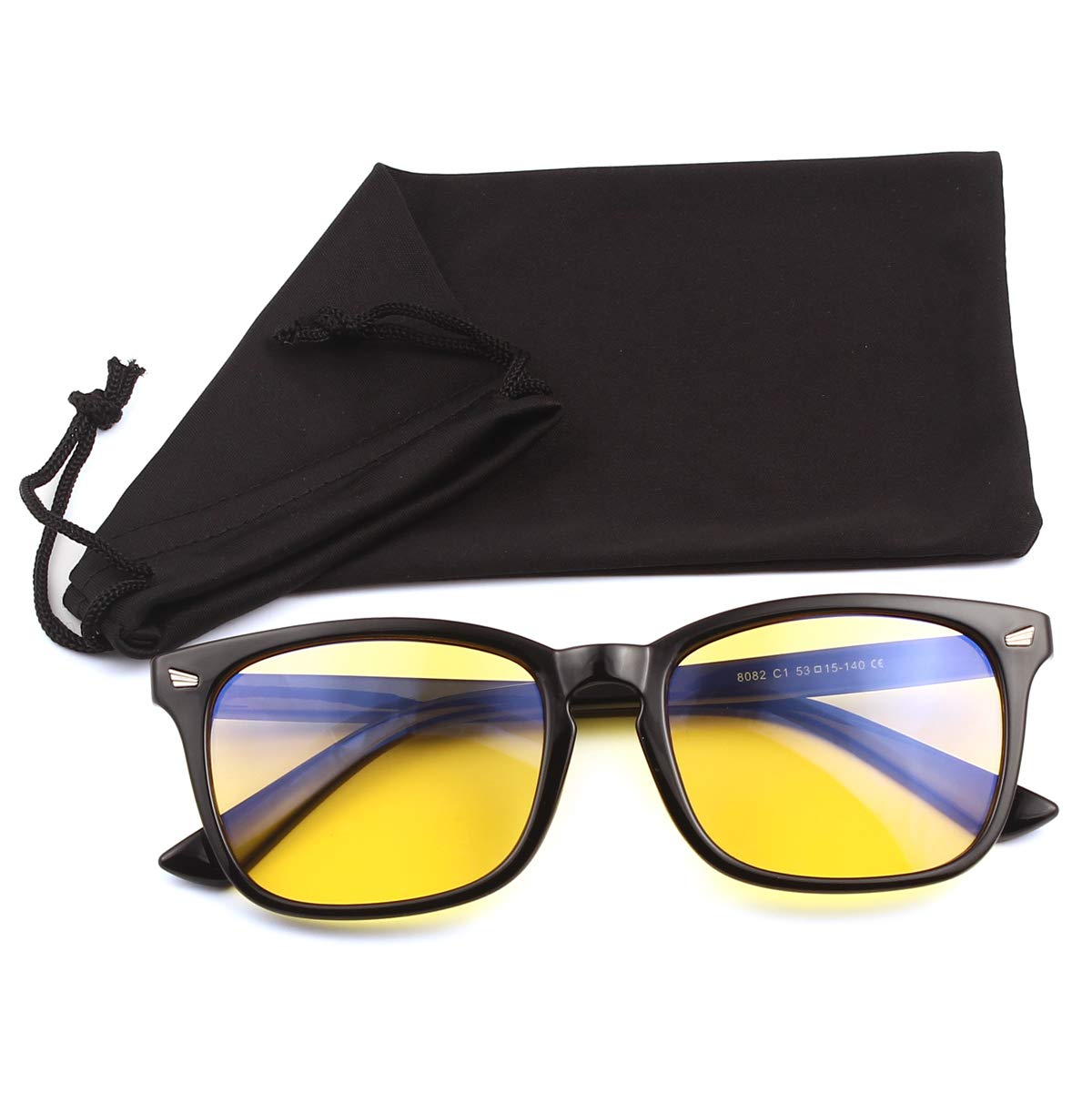 Retro Computer Glasses for Men & Women - Anti Blue Light, Anti Eye Fatigue Gaming Glasses with Yellow Lens (Black) - Perfect for Gaming, Working & Reading