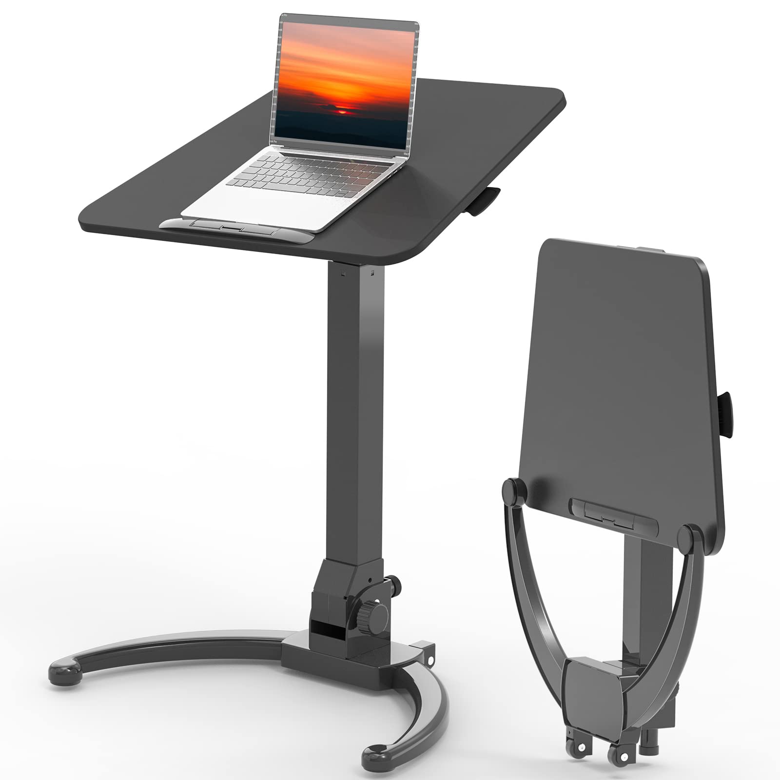 JOYworker Foldable Standing Desk - Adjustable Height Sit Stand Workstation with Wheels, 90° Tiltable Portable Laptop Table for Home Office, Non-Slip Surface Holds 22lbs (Black) | Perfect for Remote Work, Small Spaces & Ergonomic Workspaces