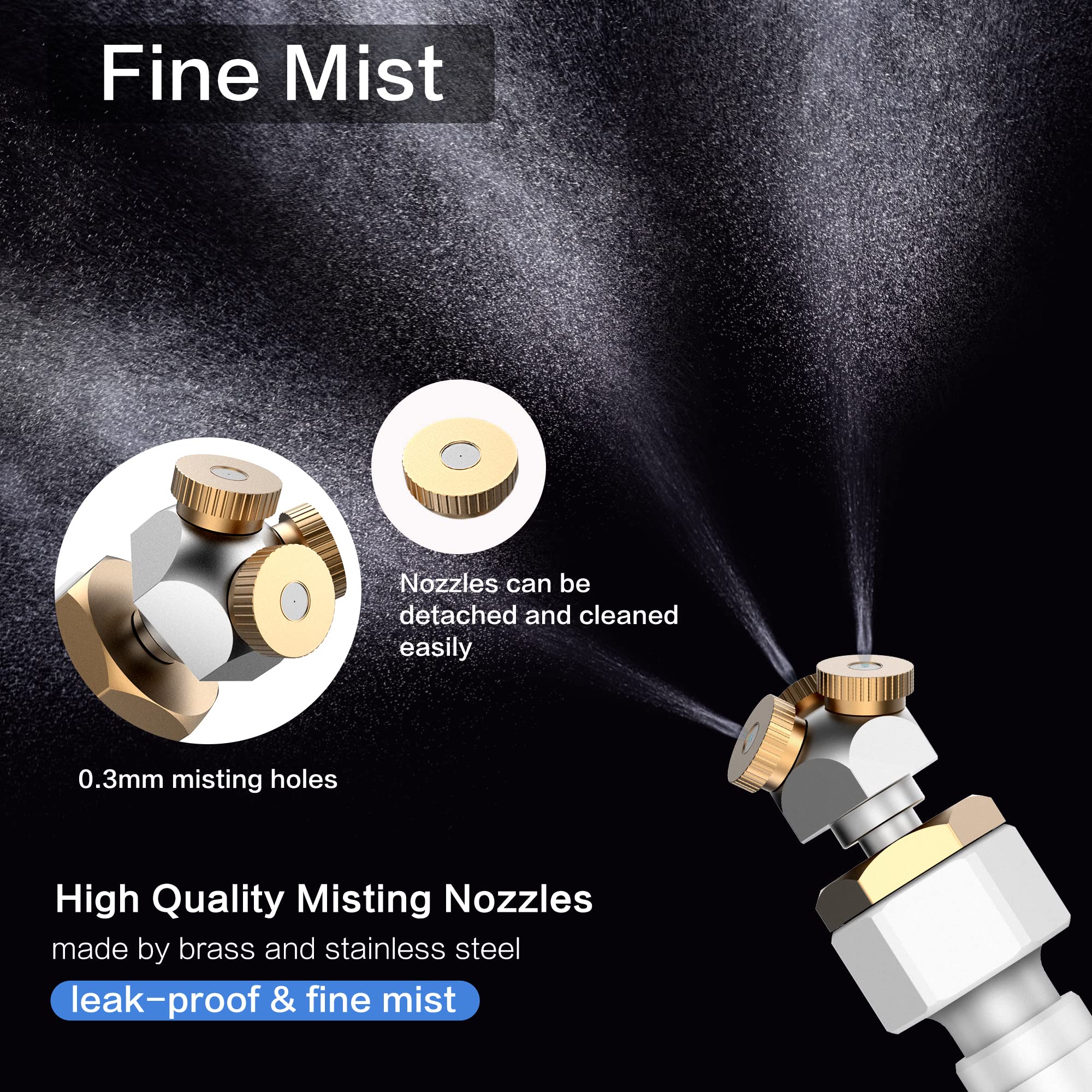 3-Way Fine-Mist Leak-Proof Outdoor Misting System - 6.6FT Cooling Hose for Patio, Greenhouse, Chicken Coop & Pool | Perfect for Summer Backyard, Garden & Pet Areas