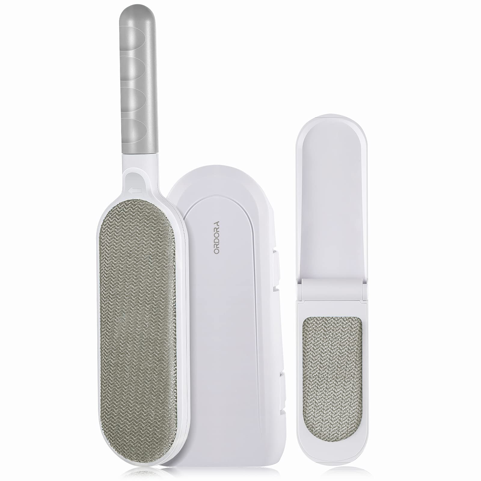 ORDORA Double-Sided Pet Hair Remover Brush for Clothes & Furniture - Self-Cleaning Dog & Cat Hair Brush with Travel Brush & Storage Base - Remove Pet Fur from Couch, Bedding, Car Seats & Home Decor - Perfect for Pet Owners & Allergy Sufferers