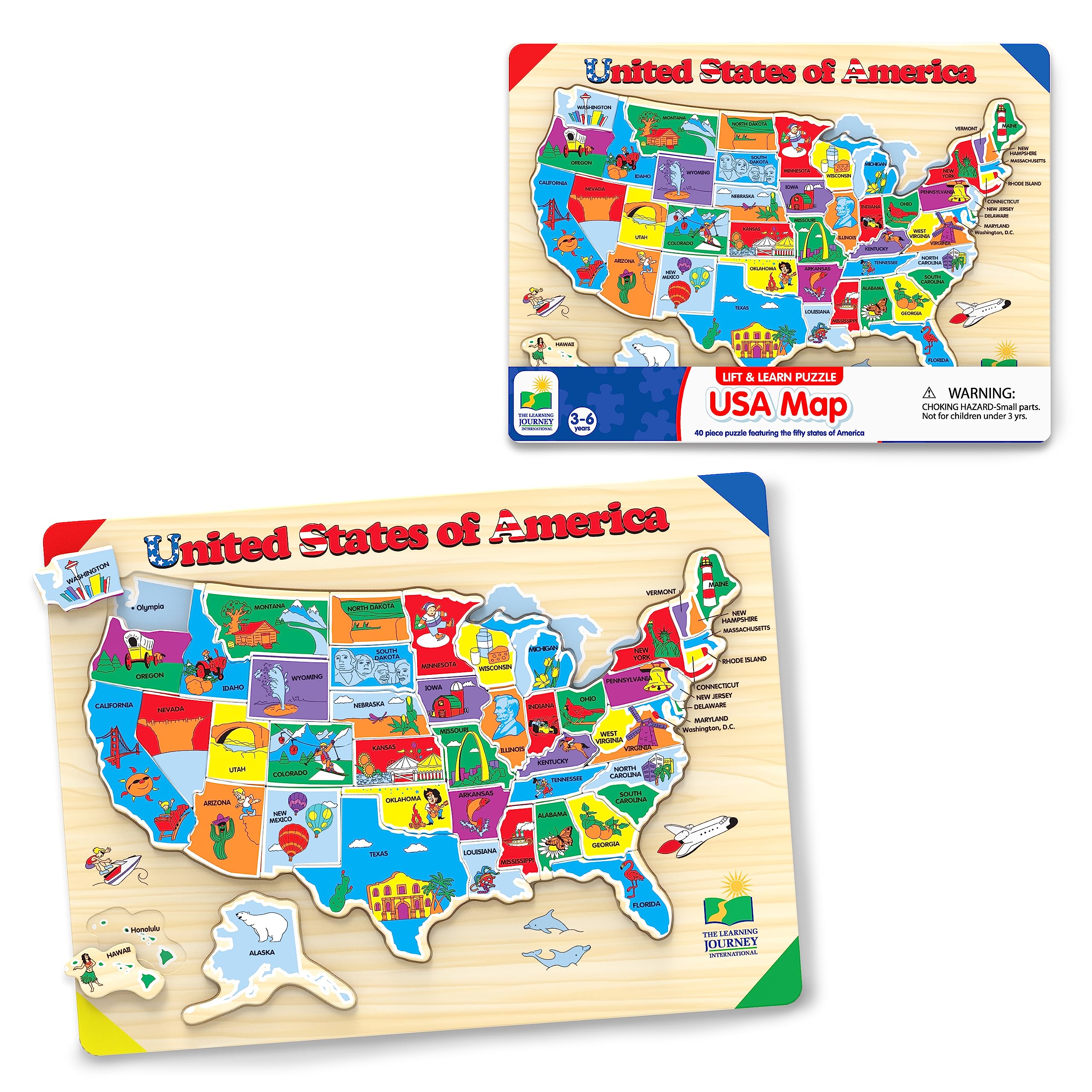 **The Learning Journey Lift & Learn Puzzle - USA Map Puzzle for Kids Ages 3+ - Educational Preschool Toys & Gifts for Boys & Girls - Award-Winning United States Geography Puzzle - Perfect for Homeschooling & Classroom Learning**