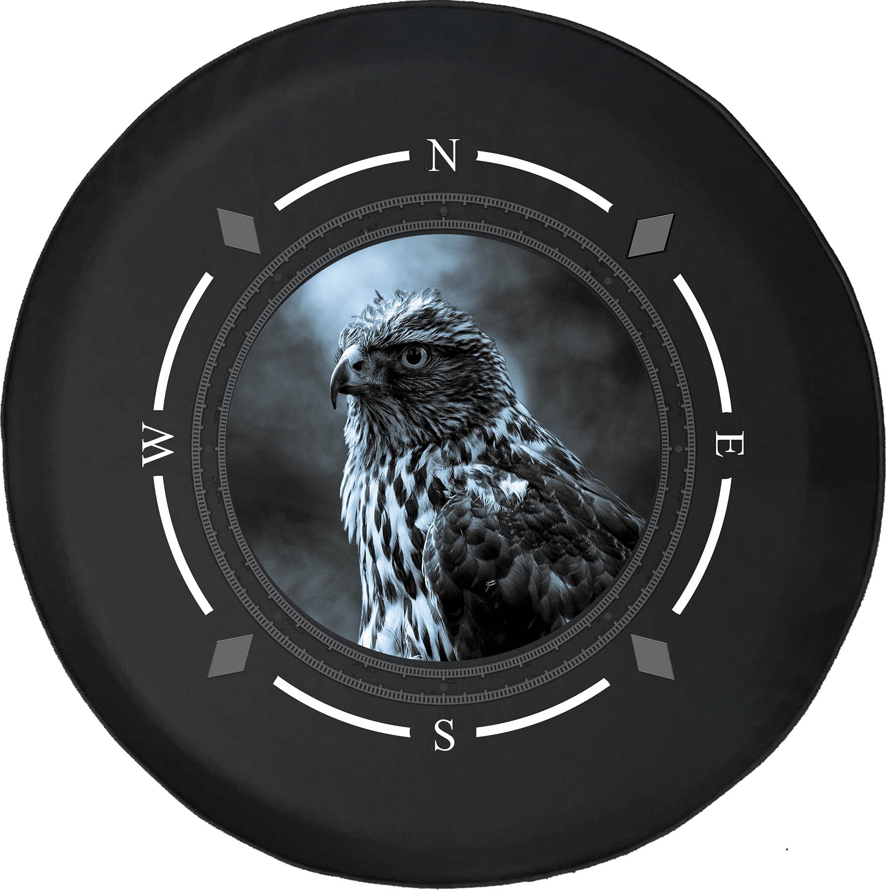 **American Unlimited Spare Tire Cover with Compass & Golden Owl Design - Night Sky Grey Clouds Wheel Cover for SUV, Trailer, RV Accessories - Durable & Weatherproof for Off-Road Adventures & Camping Trips**