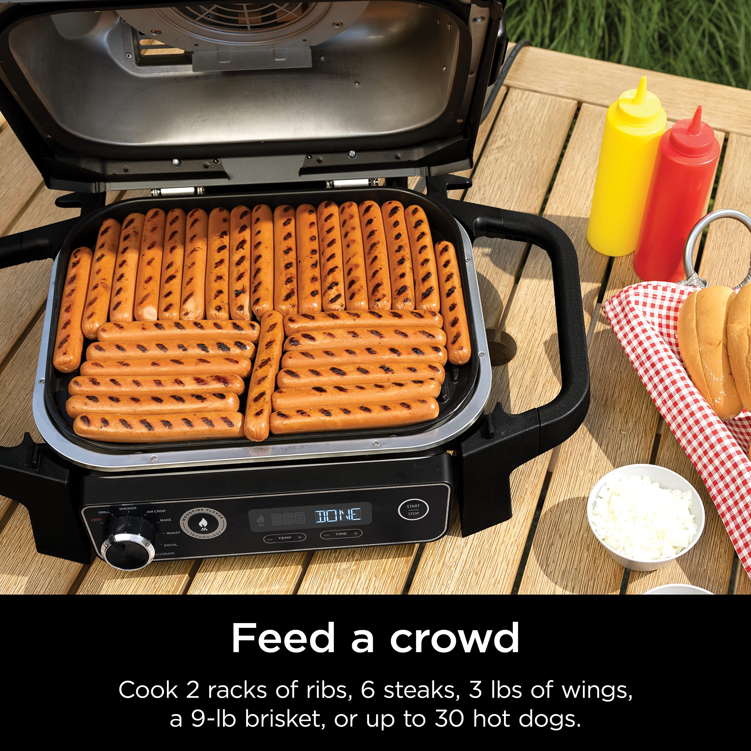 Ninja Woodfire Pro 7-in-1 Electric Outdoor Grill & Smoker with Thermometer - Portable BBQ Smoker, Air Fryer, Oven for Baking, Roasting, Dehydrating & Broiling - Includes Ninja Woodfire Pellets (Grey, OG751BRN) - Perfect for Backyard BBQs, Camping & Outdoor Cooking