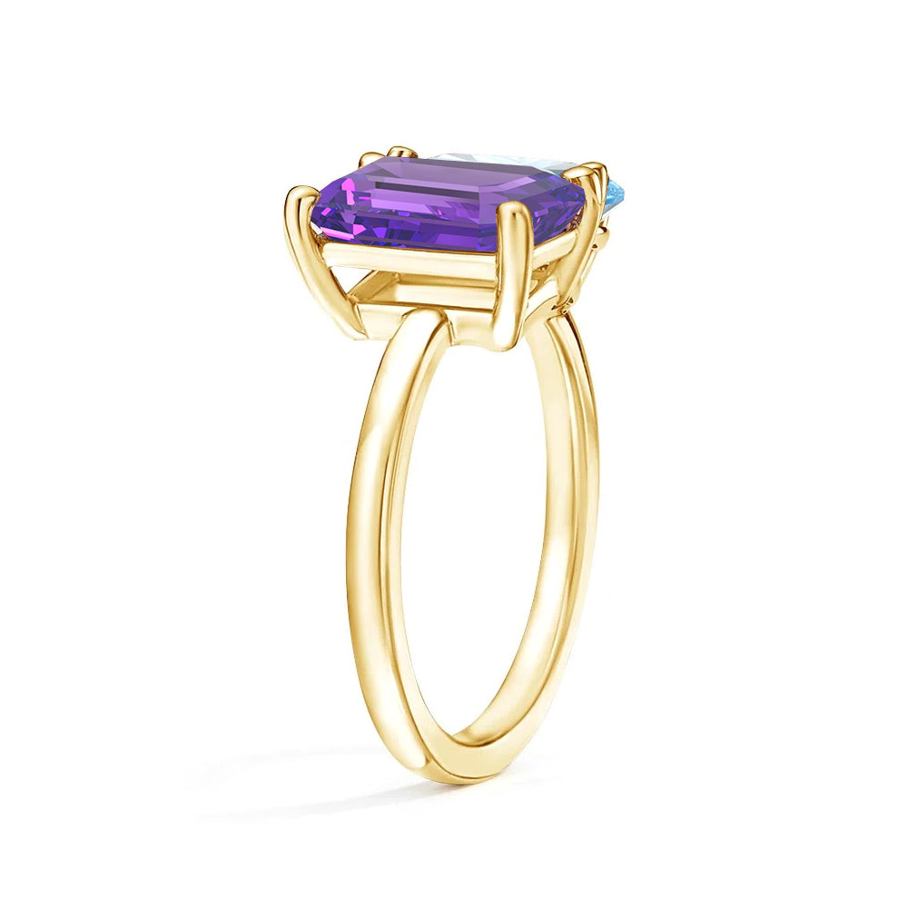 Personalized Toi et Moi Amethyst Birthstone Ring - Custom Anniversary Jewelry for Couples, Gift for Her, Romantic Proposal & Wedding Band