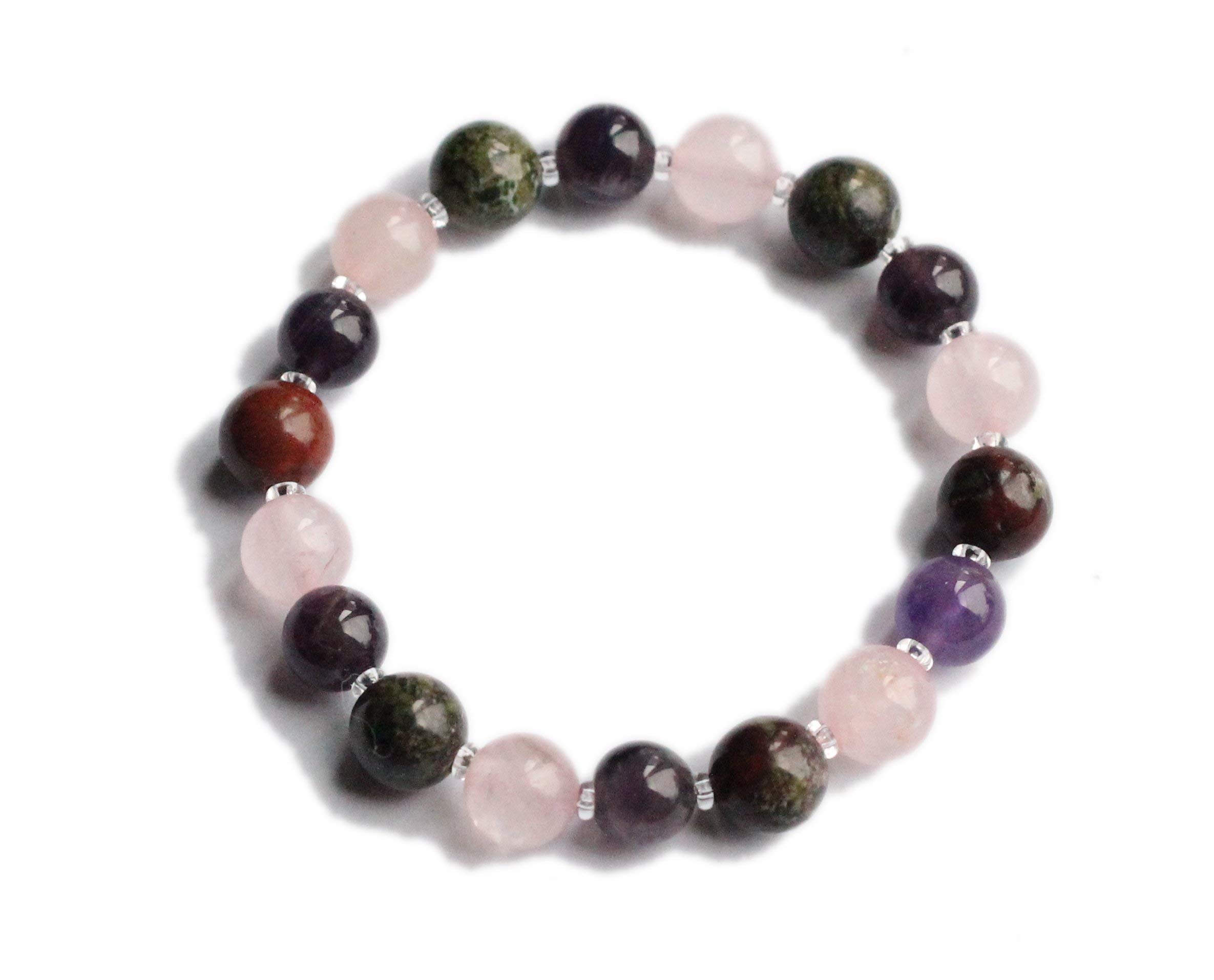 Empath Protection Bracelet with Amethyst, Bloodstone & Rose Quartz - Anger & Aggression Control - Perfect for Meditation, Energy Healing & Emotional Balance
