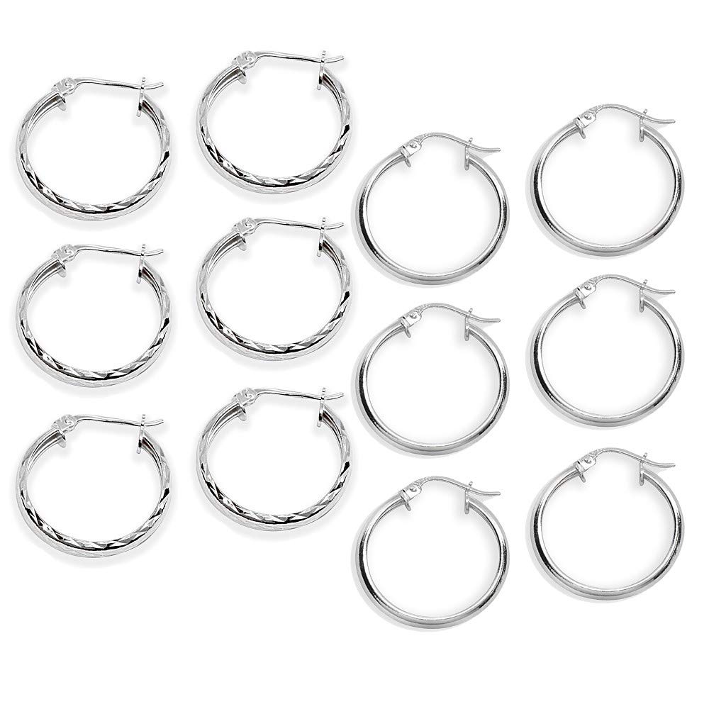 3mm Sterling Silver High Polished Diamond-Cut Lightweight Click-Top Round Hoop Earrings - Multiple Sizes & Sets Available | Perfect for Everyday Wear, Date Nights & Special Occasions