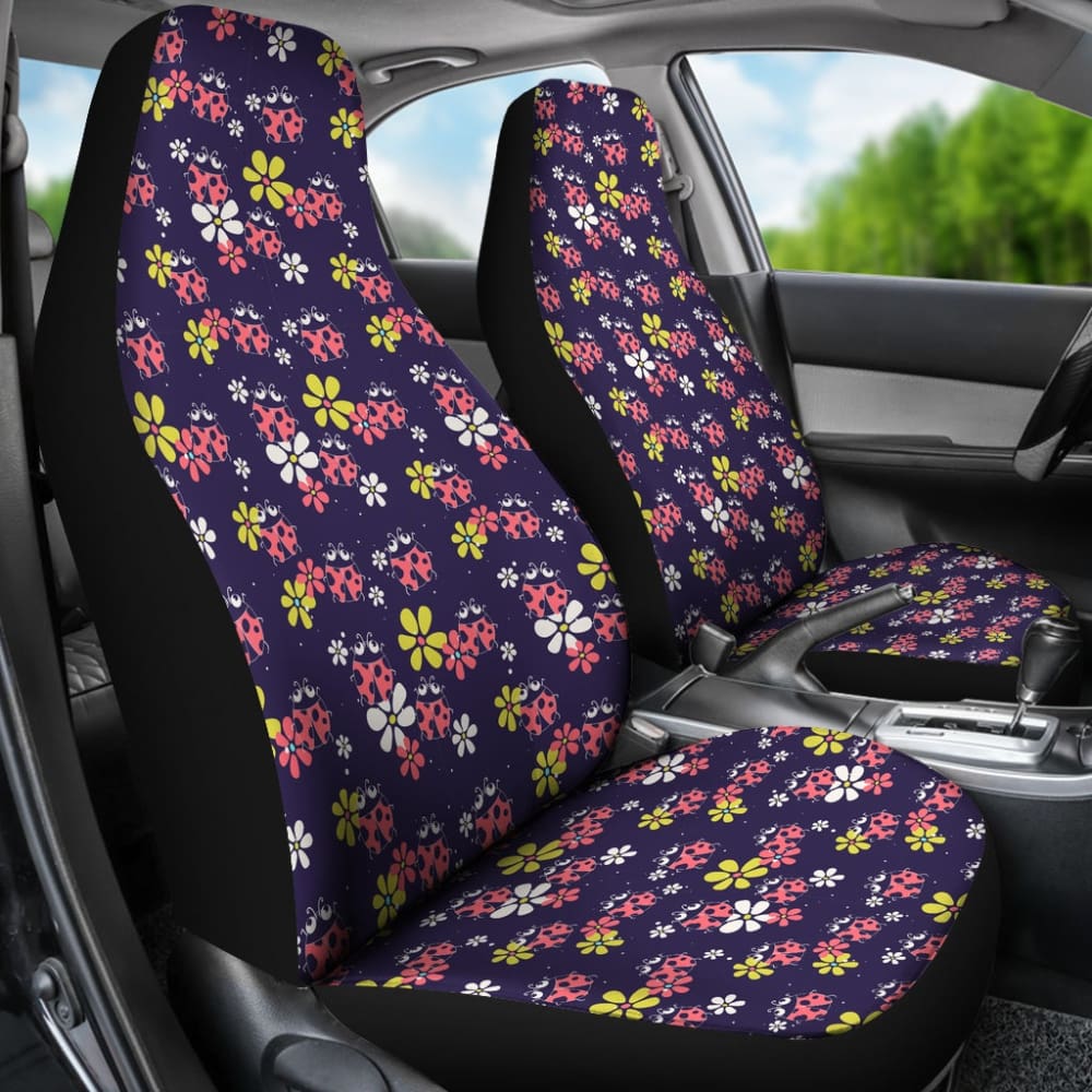 Stylish Ladybug & Floral Print Car Seat Covers - Waterproof & Universal Fit for Cars, SUVs, Trucks - Perfect for Road Trips & Daily Commutes