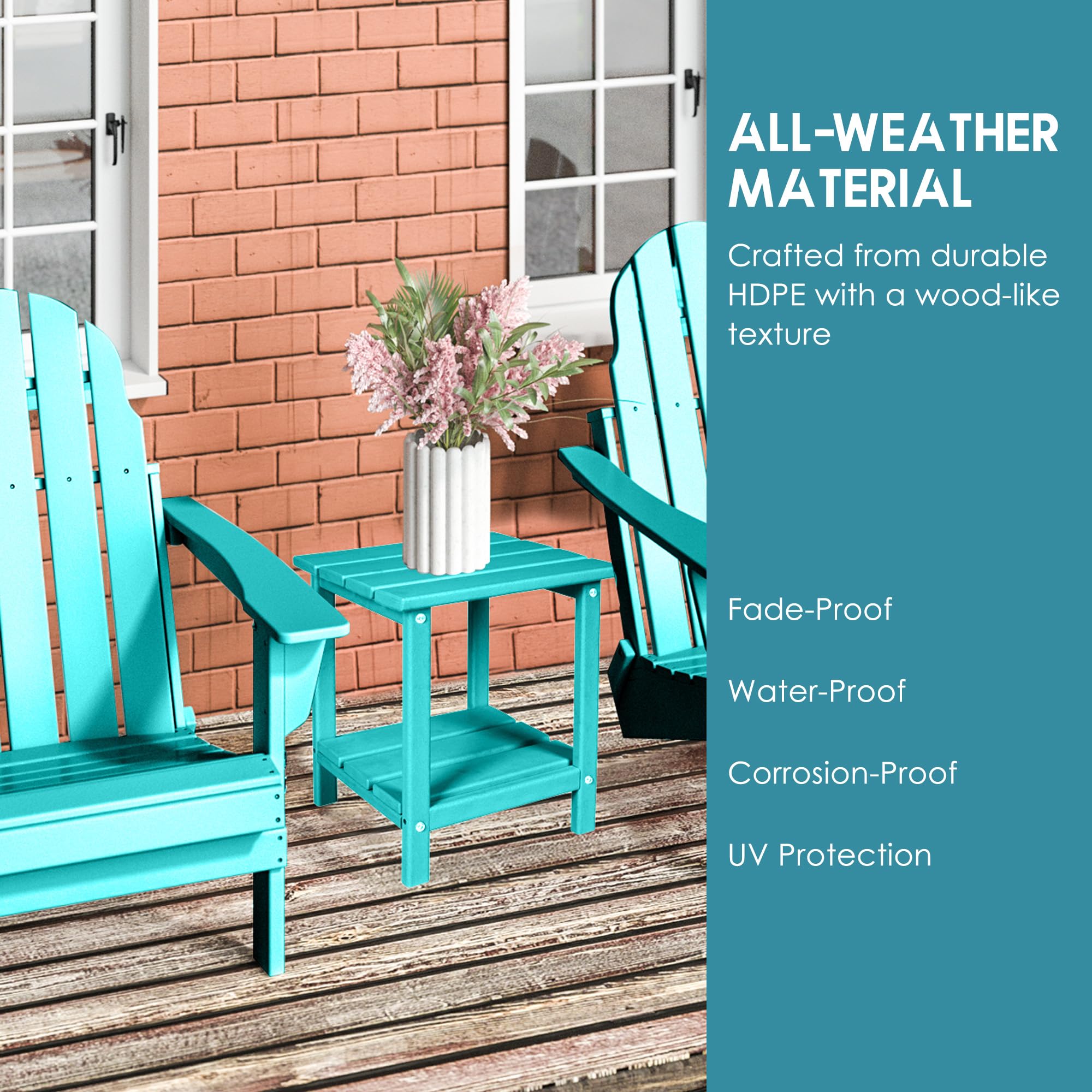 **DAILYLIFE Outdoor Side Table - HDPE Square Plastic Patio End Table for Indoor & Outdoor Use, Weatherproof & Low Maintenance (Aqua, Double Layer) - Perfect for Poolside, Garden, Deck & Patio Furniture**