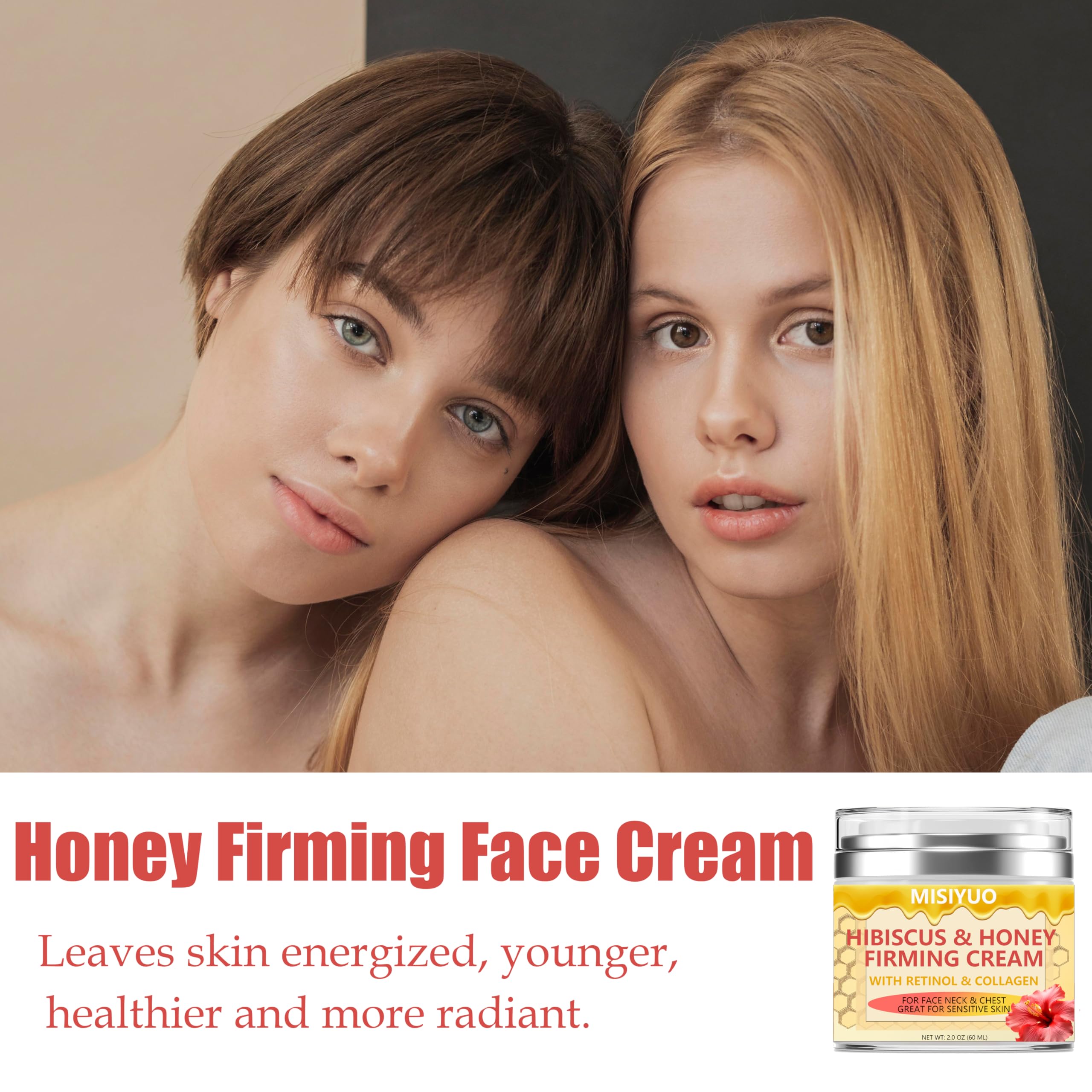 Best Hibiscus & Honey Firming Cream for Neck & Face - Moisturizing, Hydrating Skin Tightening Cream with Collagen & Hyaluronic Acid - Reduces Neck Lines & Wrinkles - 2 Fl Oz - Perfect for Night Routine & Anti-Aging Care