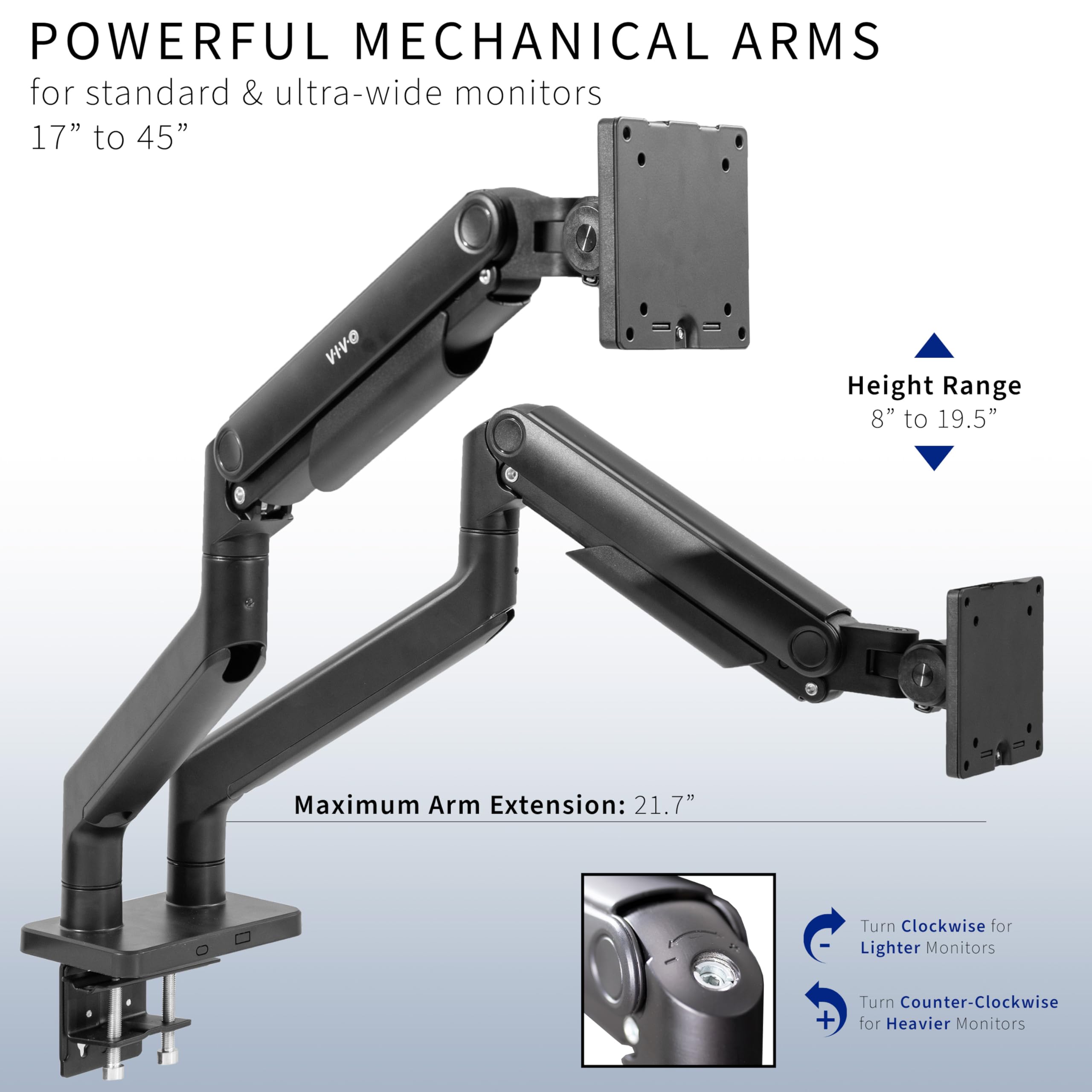 VIVO Heavy Duty Dual Ultra-Wide Monitor Mount Stand for 45 inch Screens up to 44 lbs per Arm - Premium Desk Mount for 2 Ultrawide Monitors, Black (STAND-V200E) - Perfect for Gaming Setup, Home Office, and Multi-Screen Workstations