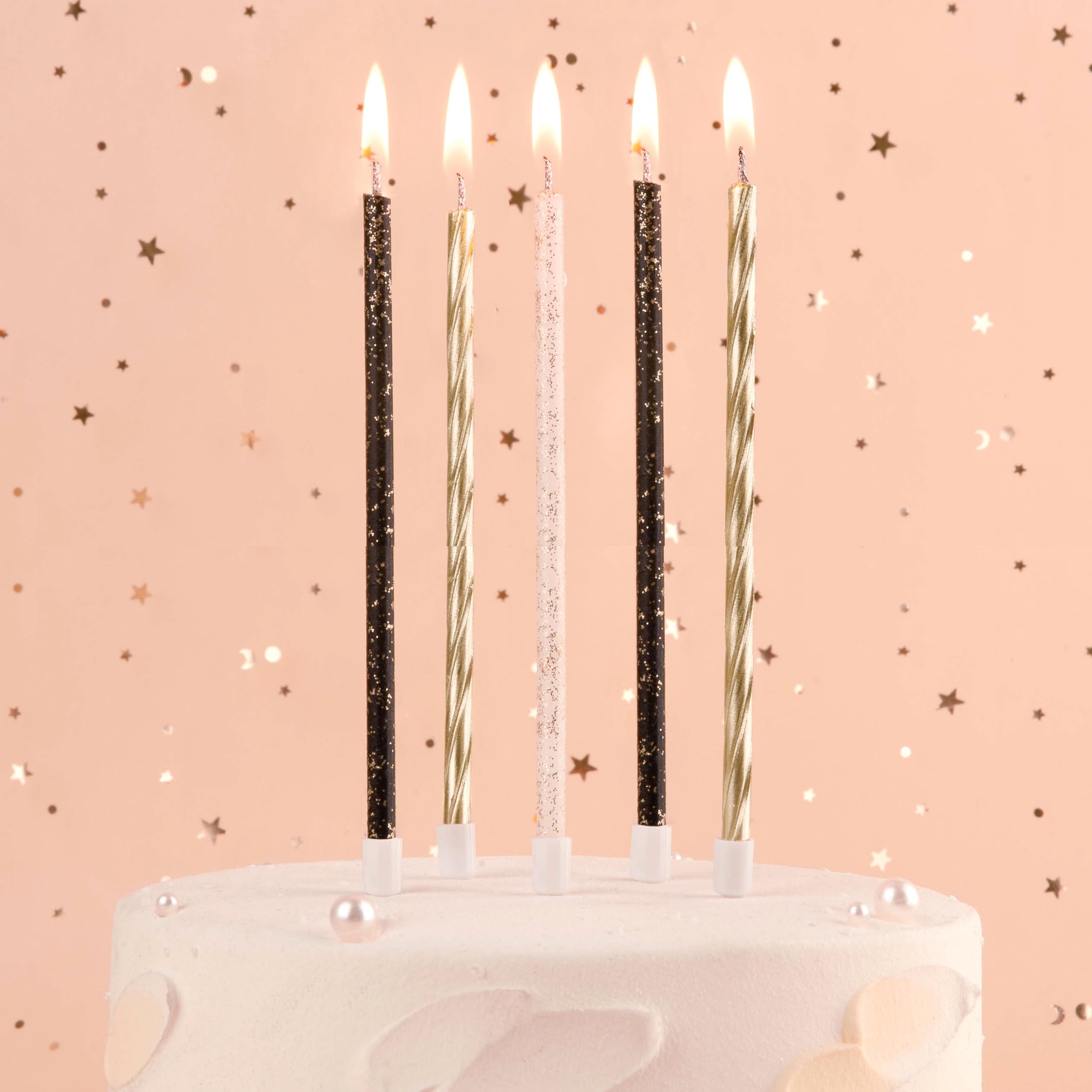 PHD CAKE Gold Black White Thin Birthday Candles for Wedding & Party Decor