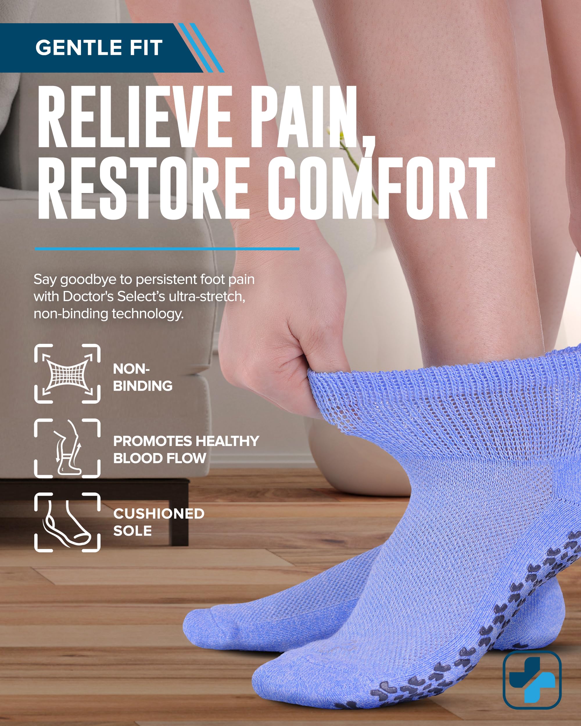 Doctor's Select Diabetic Ankle Socks with Non-Slip Grippers for Men & Women - 4 Pairs 1/4 Crew Length Neuropathy Socks for Circulation & Comfort - Ideal for Diabetes, Swelling & Daily Wear