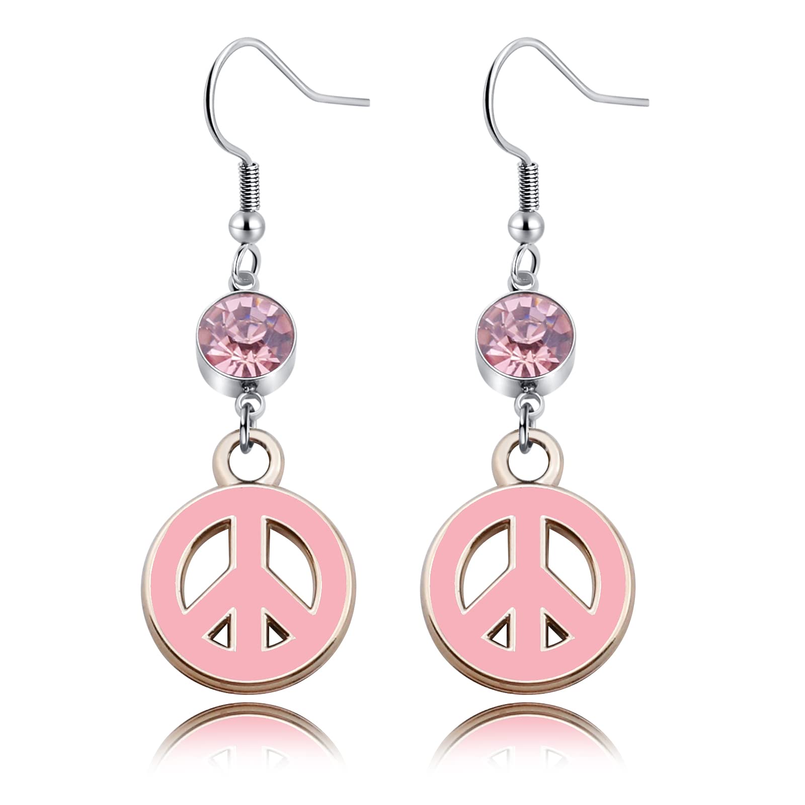 Joy Peace Love Birthstone Earrings - Vintage 1960s 1970s Hippie Style Peace Sign Jewelry for Women & Girls | Perfect Gift for Birthdays, Music Festivals & Boho Fashion