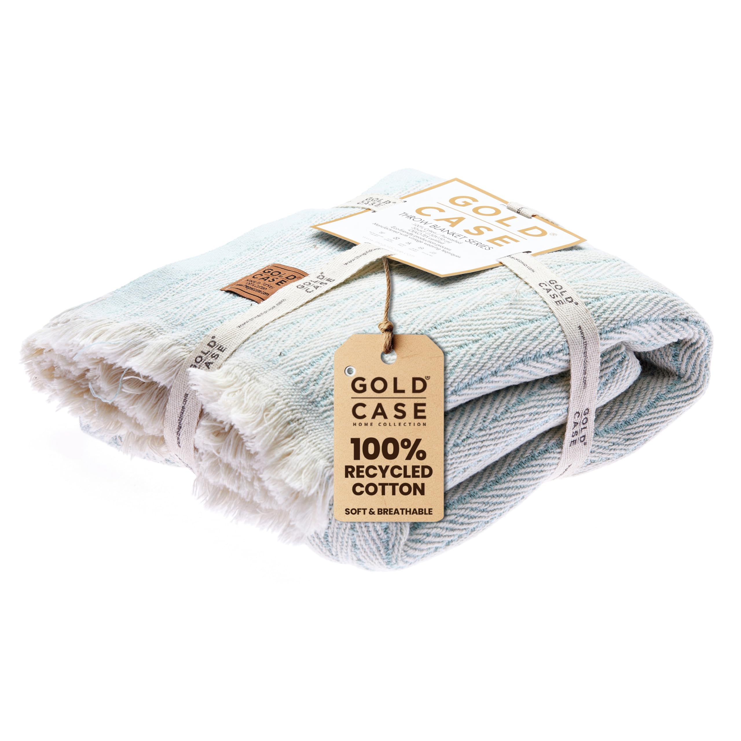 Premium Gold Case Throw Blanket for Couch - 100% Recycled Turkish Cotton Blankets & Throws - Soft Vintage Living Room Blanket - Boho Woven Decorative Sofa Throw - 60x80 Inches - Aqua Blue - Perfect for Cozy Evenings, Home Decor & Gift Giving