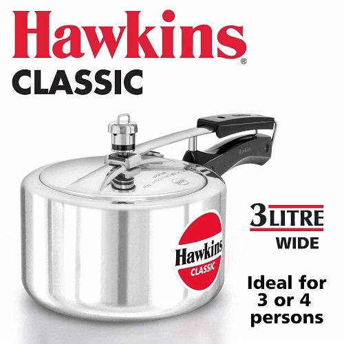 Hawkins CL3W Classic Aluminum Pressure Cooker 3 Liter Wide - Fast & Safe Cooking for Soups, Stews & Meals | Perfect for Home Kitchen & Camping