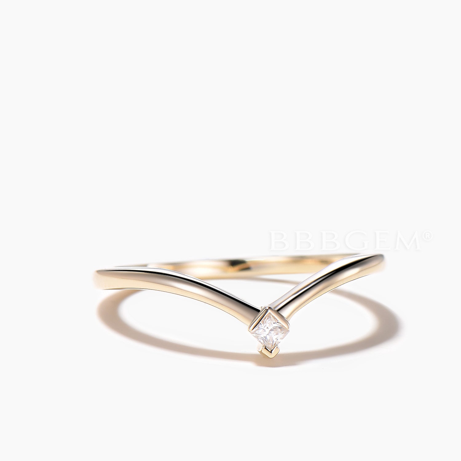 Princess Cut Moissanite Solitaire Wedding Ring - 14K Yellow Gold Curved Band for Women | Elegant Engagement & Bridal Jewelry Gift for Her