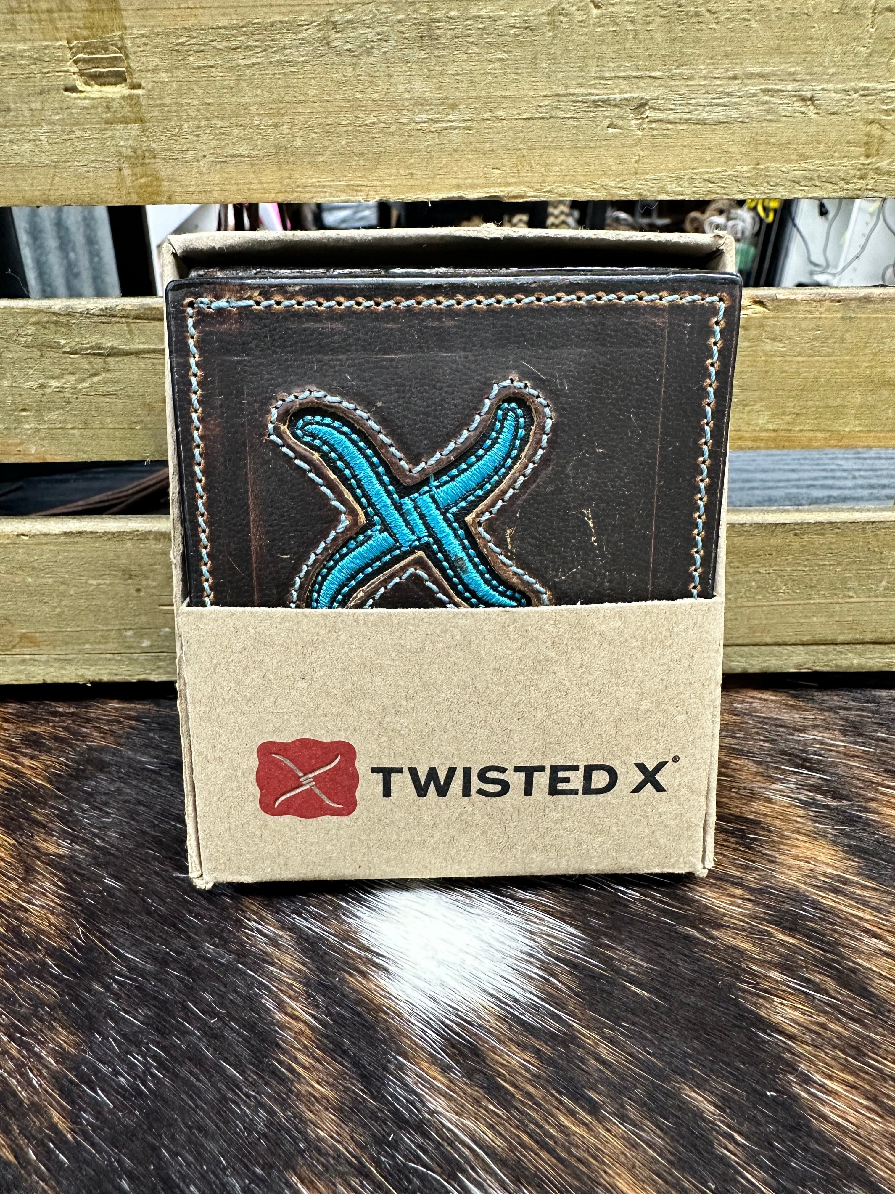 Twisted X Distressed Brown & Turquoise Rodeo Wallet for Men - Genuine Leather Bifold Wallet with RFID Protection - Perfect for Cowboys, Rodeo Events & Western Fashion