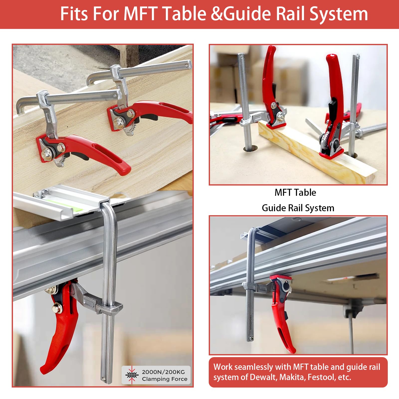 2025 Upgraded Ratcheting Table Clamp - Quick Track Saw Clamps with Ratchet Guide Rail F Clamp - MFT Clamp for MFT Table & Guide Rail System - Woodworking Clamps Compatible with Festool (2PCS) - Perfect for Woodworking Projects & DIY Home Improvement