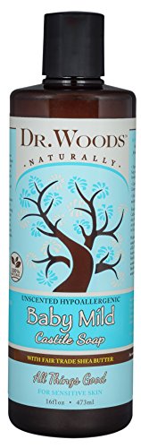 Dr. Woods Unscented Baby Mild Liquid Castile Soap with Organic Shea Butter, 16 oz - Gentle Cleansing for Sensitive Skin, Baby Bath & Shampoo, Family Use