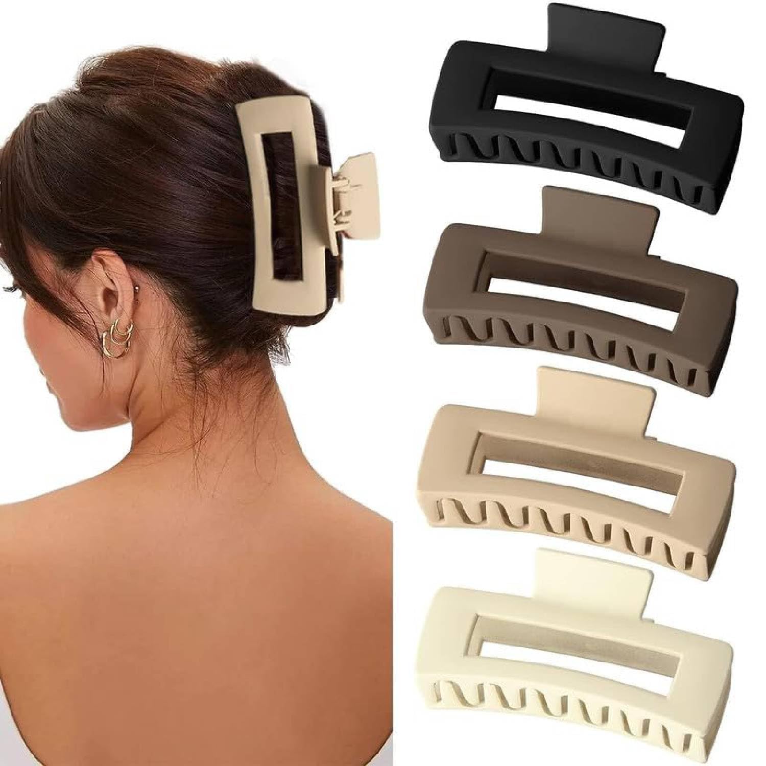MINTA Extra Large Hair Claw Clips - 4-Pack Jumbo Matte Hair Clips for Thick & Long Hair, Strong Grip Non-Slip Hair Accessories (Neutral Colors) - Perfect for Women's Hairstyles, Ponytails & Updos