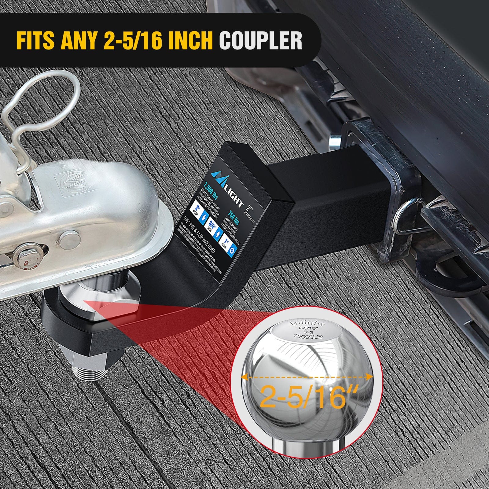 2-5/16 Inch Chrome Trailer Hitch Ball with 1-1/4 Inch x 2-5/8 Inch Shank - Universal Fit for Trucks, SUVs & Trailers - Heavy Duty Towing Accessory for Camping, Boating & Hauling