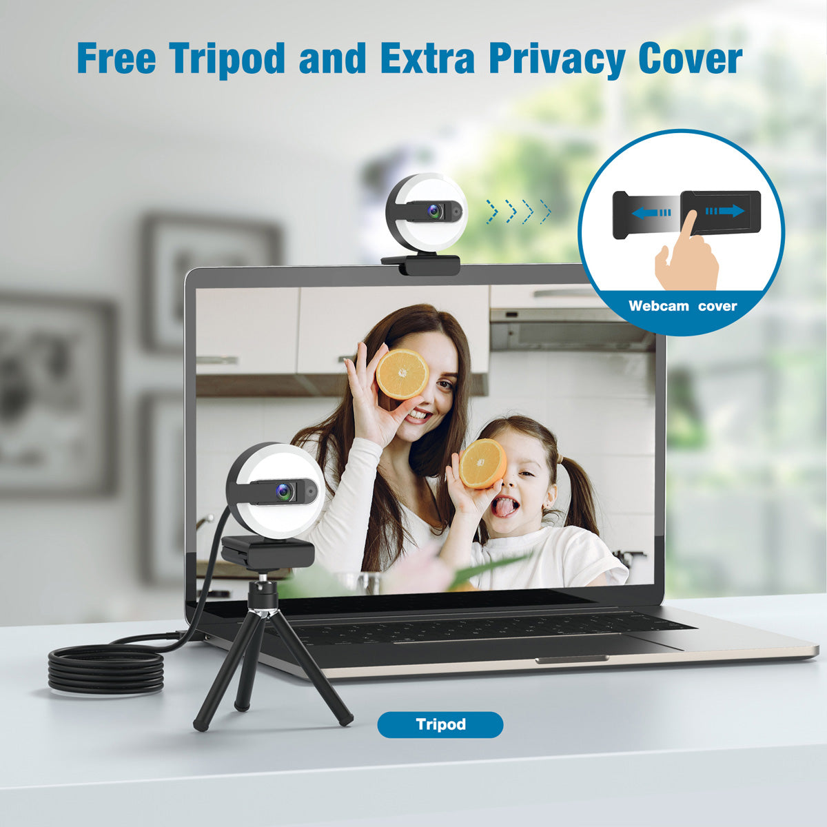 Campark PC04 2K Webcam with Adjustable Brightness - Perfect for Video Conferencing, Online Classes & Live Streaming