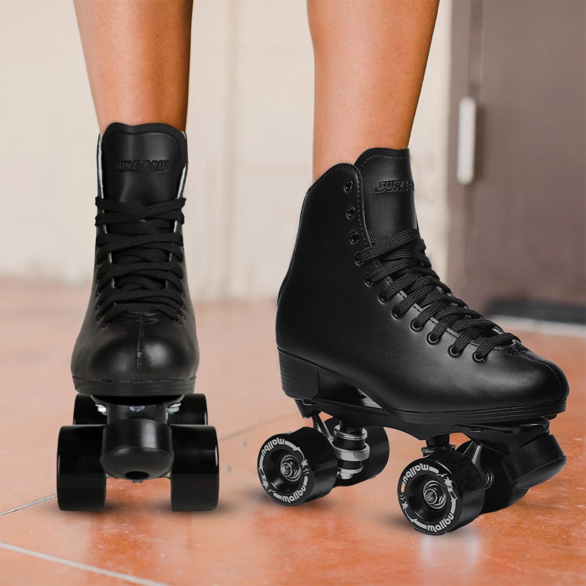 Sure-Grip Malibu Unisex Roller Skates - Stylish Vegan Leather, Durable Aluminum Trucks, ABEC 3 Bearings, 88a Hardness Wheels, Made in USA - Perfect for Indoor and Outdoor Skating