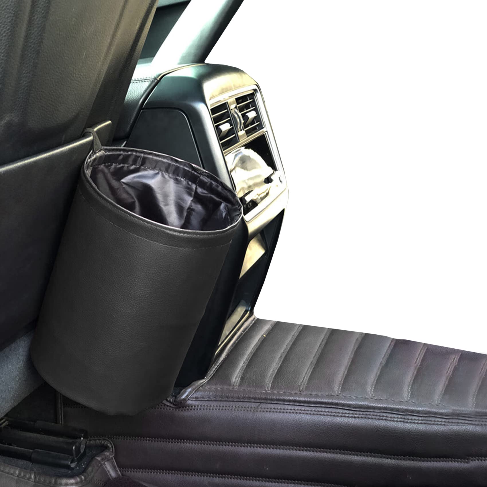 Collapsible Waterproof PU Leather Car Trash Can - Portable Pop Up Car Garbage Bin for SUV, Truck & Vehicle - Multipurpose Auto Interior Accessories for Road Trips, Commuting & Family Travel (Black)